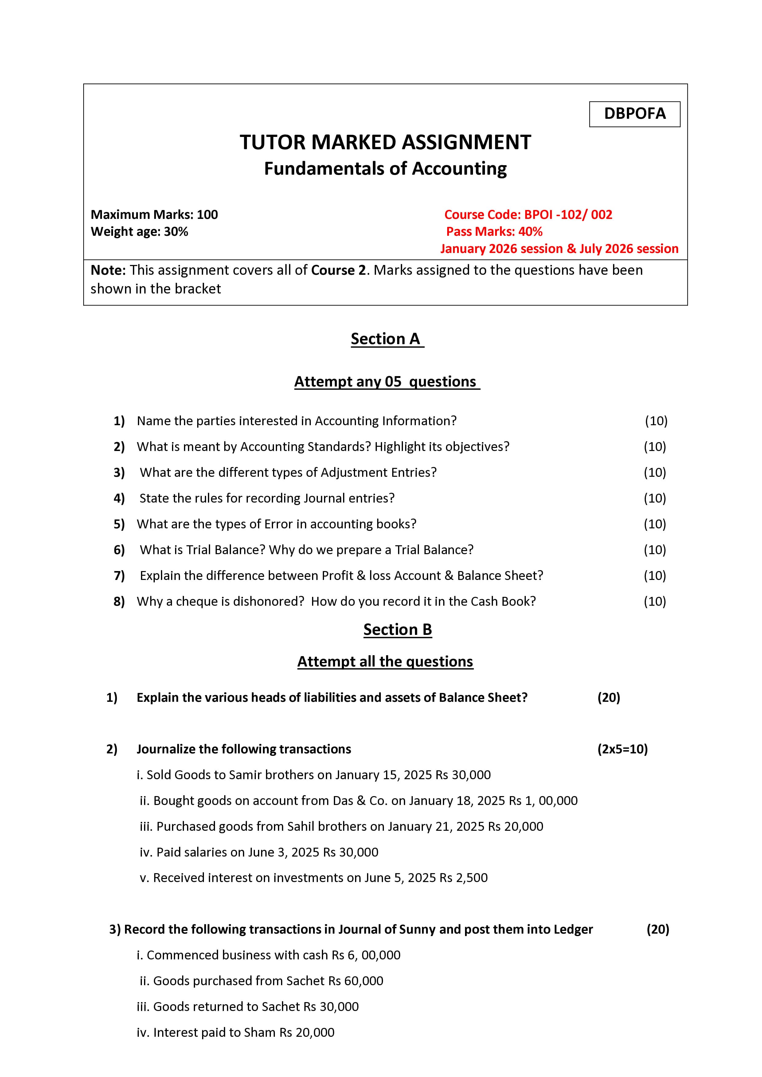 IGNOU BPOI 102 Handwritten Hardcopy Assignment 2026-26 (English Medium)