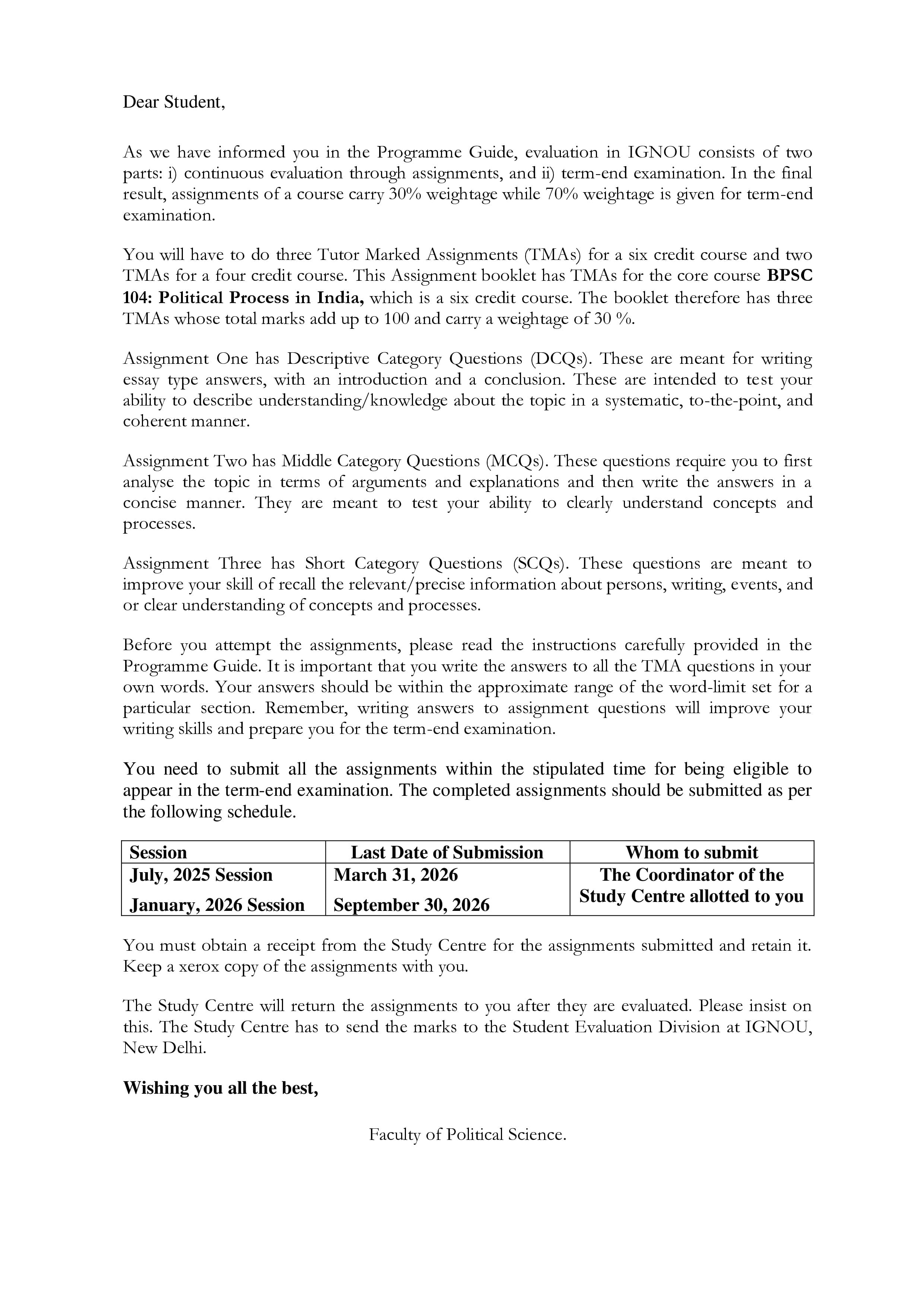 IGNOU BPSC 104 Handwritten Hardcopy Assignment 2025-2026 (English Medium)