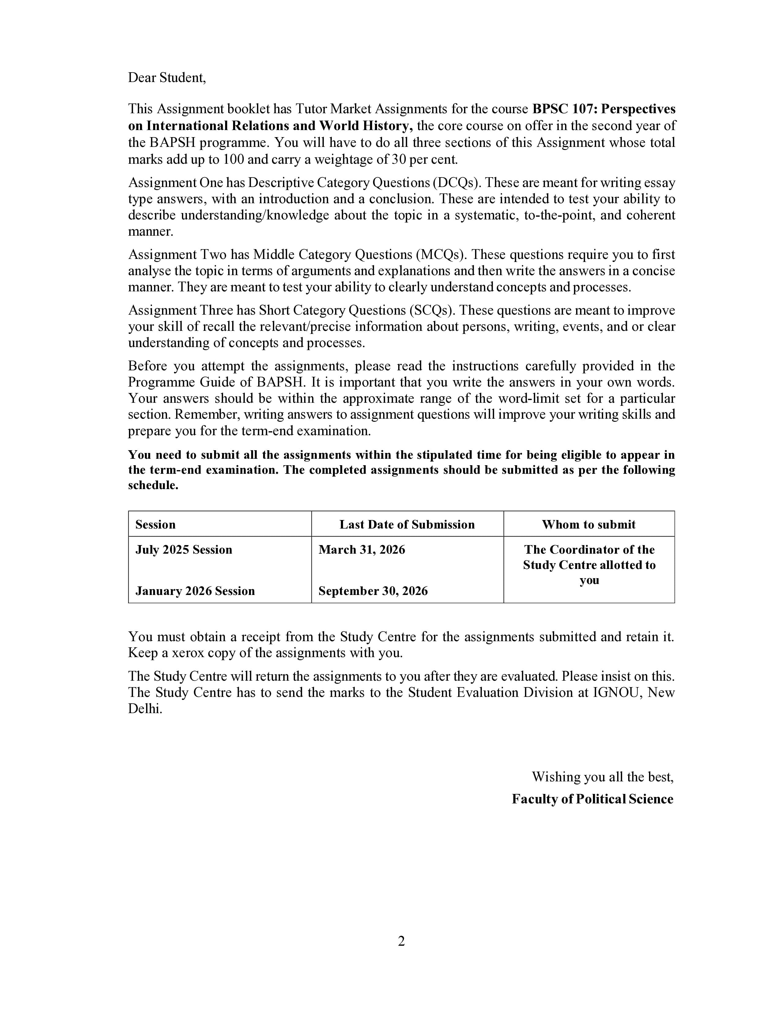 IGNOU BPSC 107 Handwritten Hardcopy Assignment 2025-2026 (English Medium)