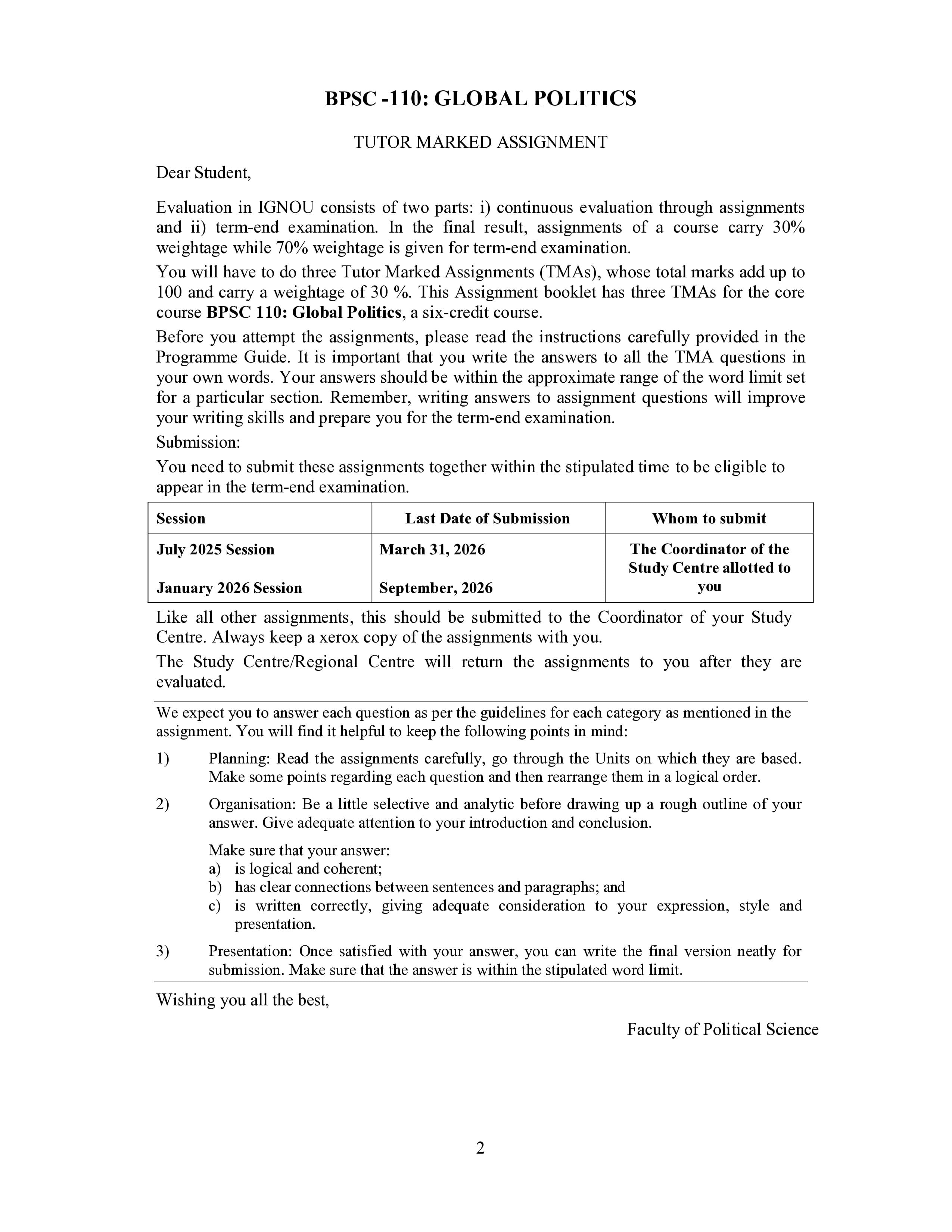 IGNOU BPSC 110 Handwritten Hardcopy Assignment 2025-2026 (English Medium)