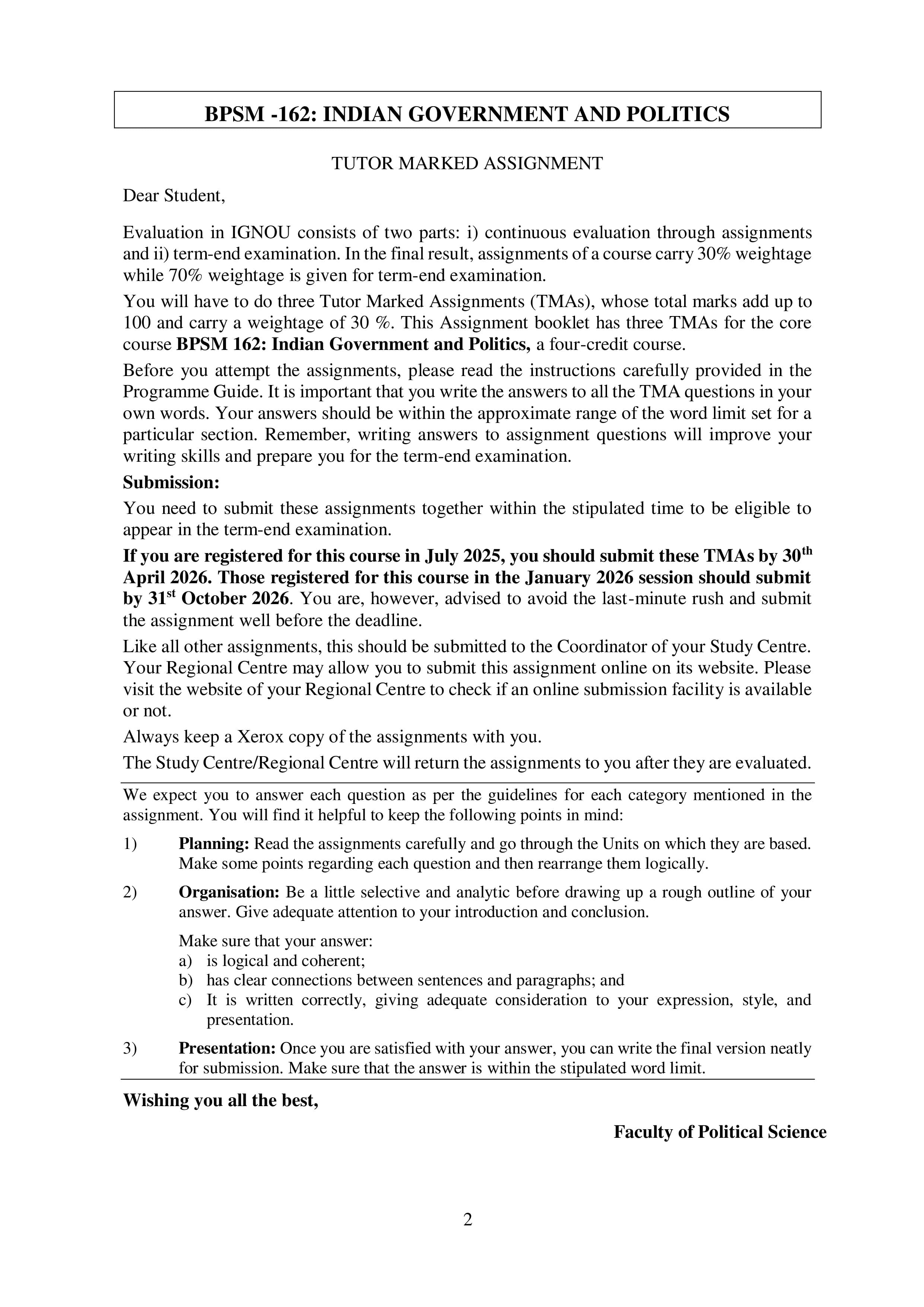 IGNOU BPSM 162 Handwritten Hardcopy Assignment 2025-2026 (English Medium)