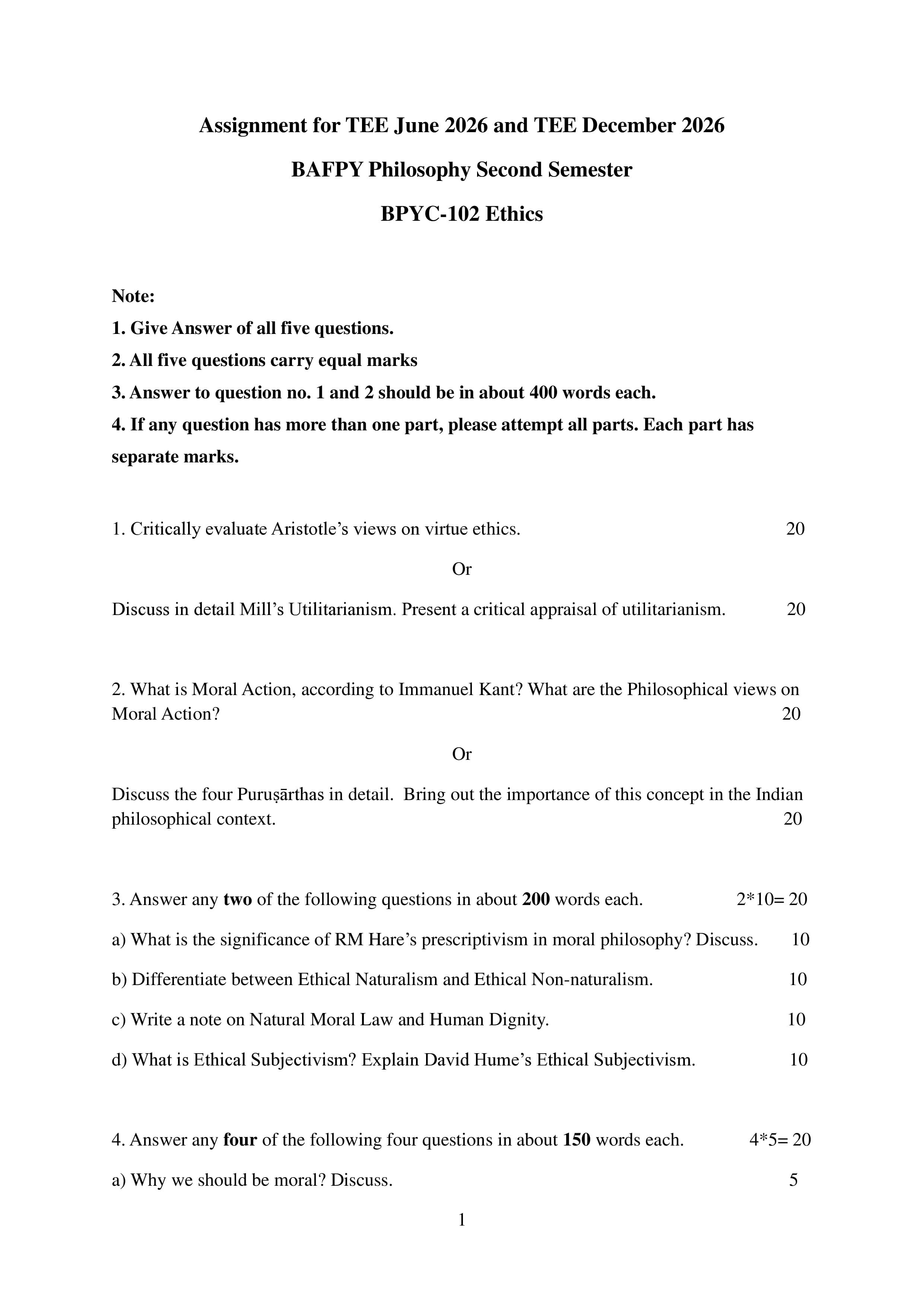 IGNOU BPYC 102 Handwritten Hardcopy Assignment 2026-26 (English Medium)