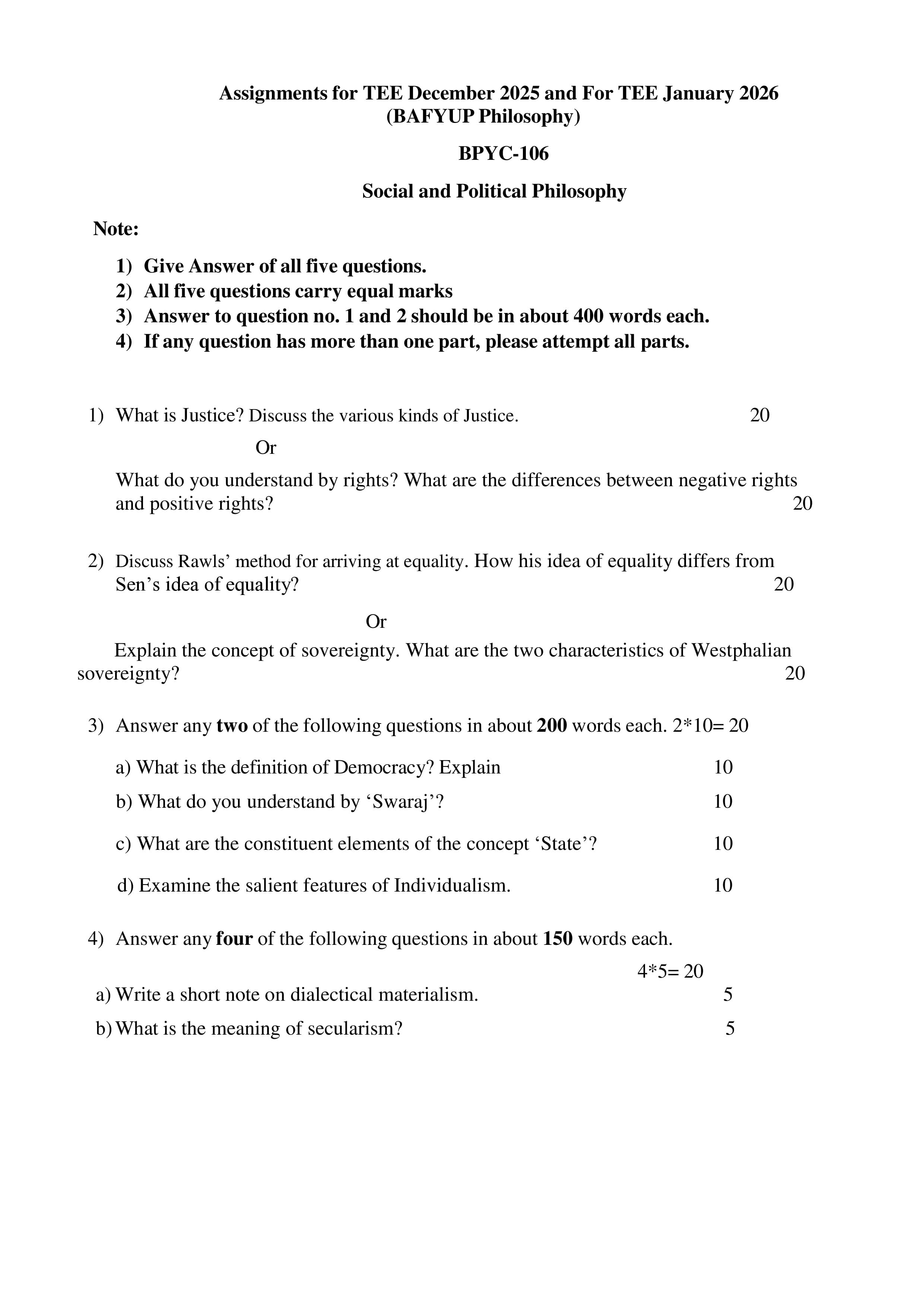 IGNOU BPYC 106 Handwritten Hardcopy Assignment 2025-2026 (English Medium)