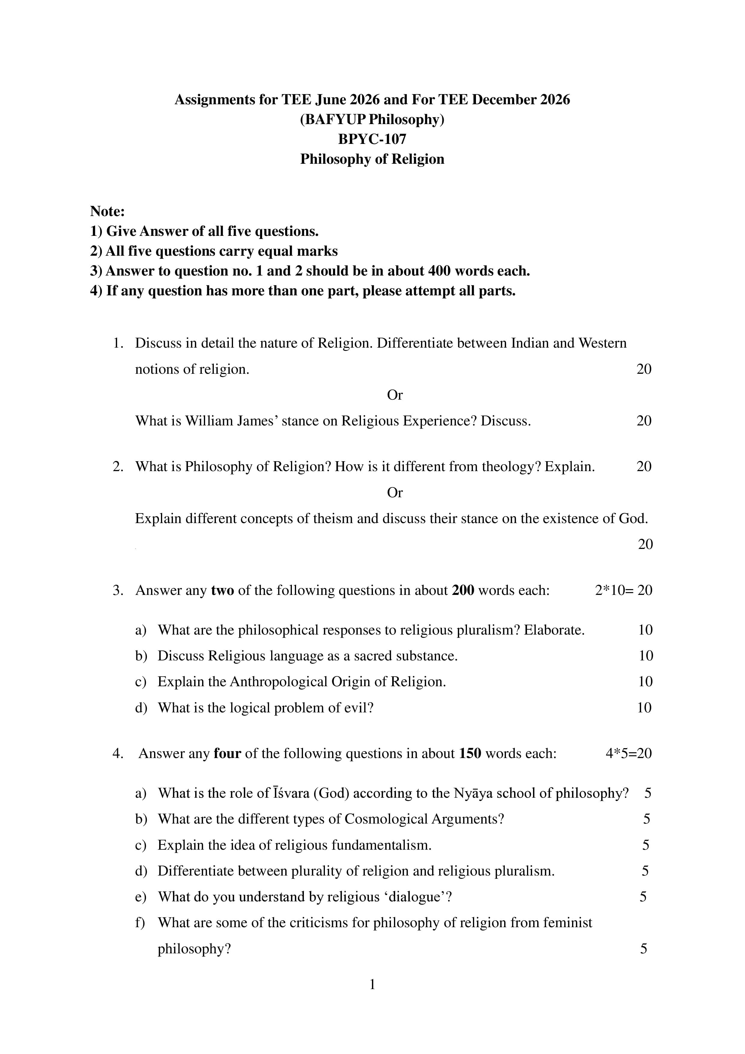 IGNOU BPYC 106 Handwritten Hardcopy Assignment 2026-26 (English Medium)