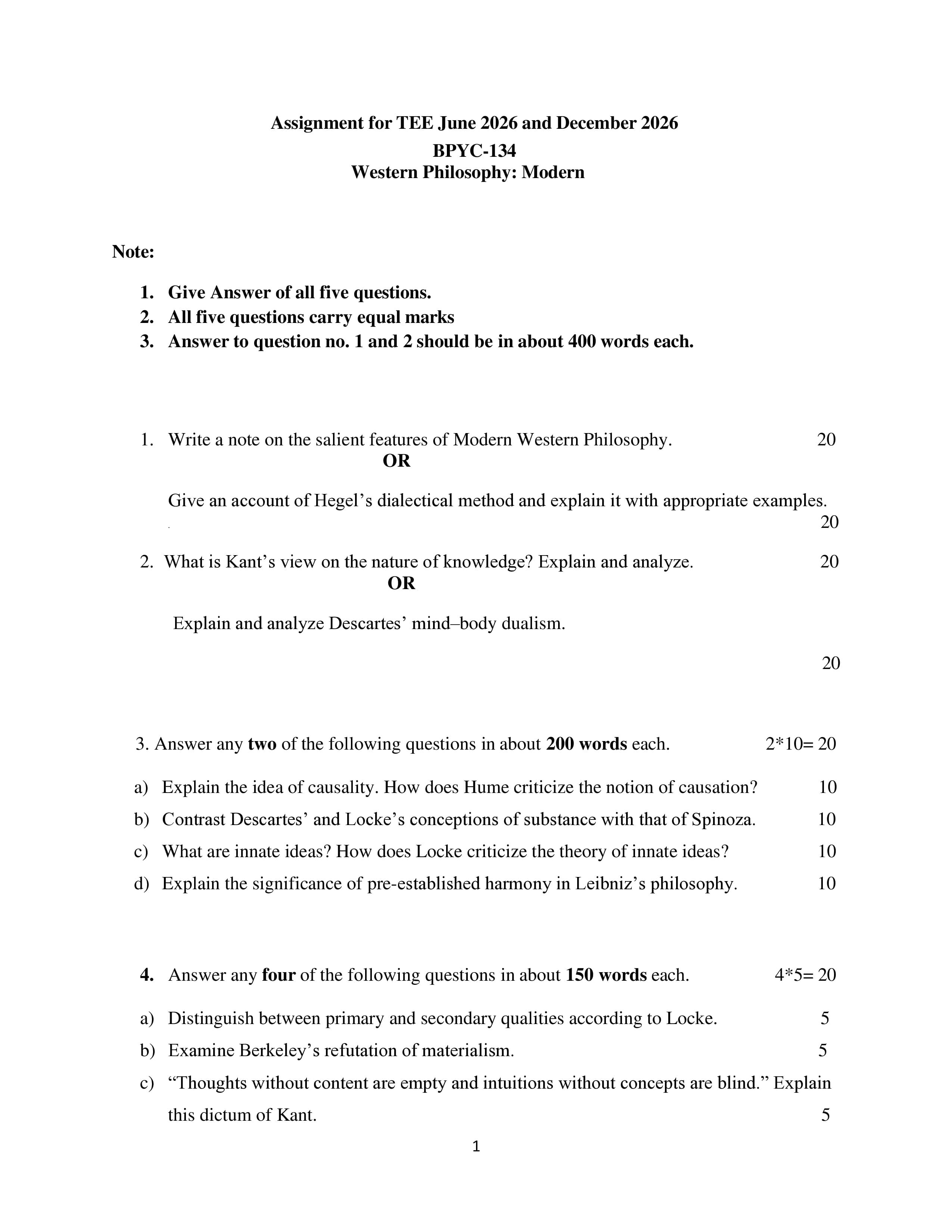 IGNOU BPYC 134 Handwritten Hardcopy Assignment 2026-26 (English Medium)