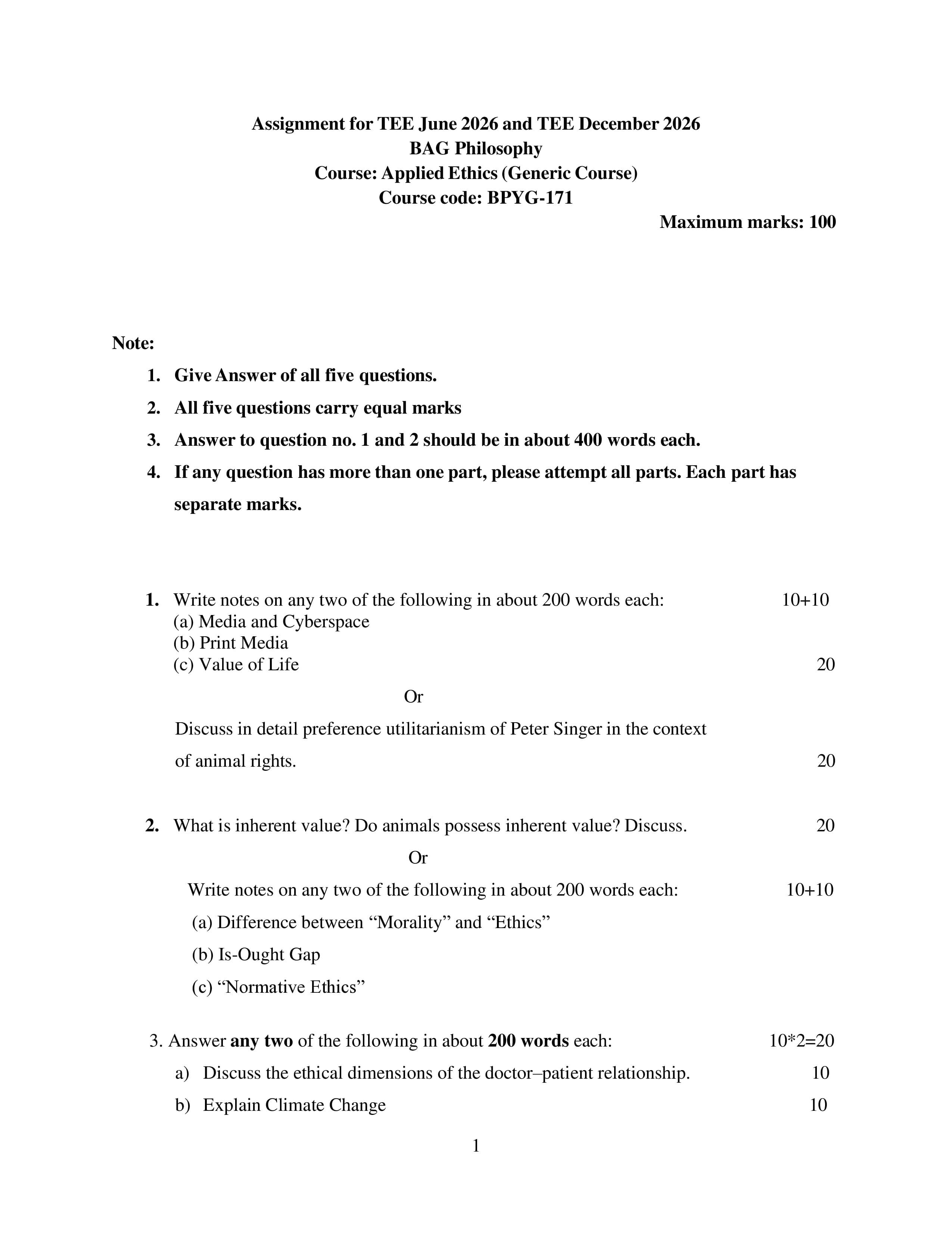 IGNOU BPYG 171 Handwritten Hardcopy Assignment 2026-26 (English Medium)