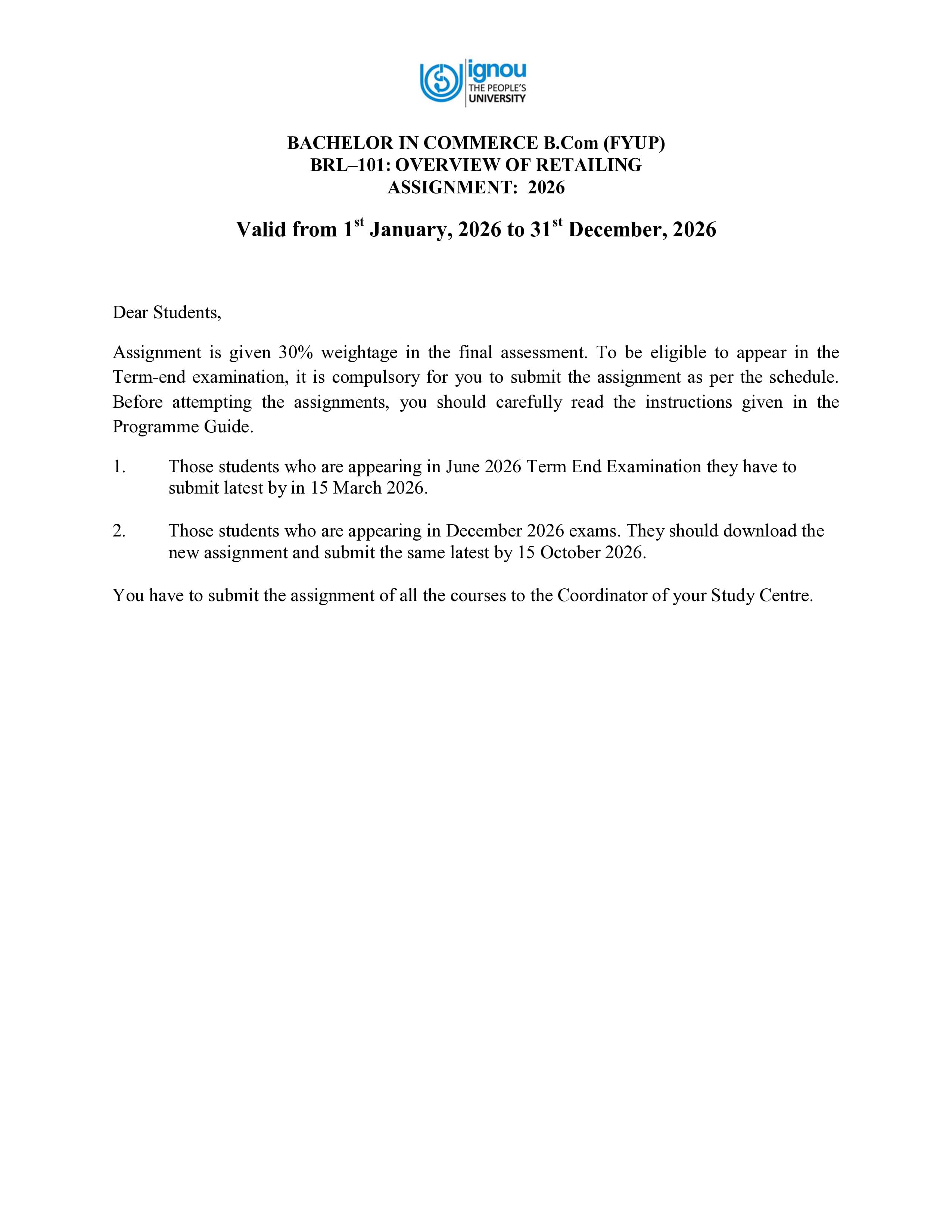 IGNOU BRL 101 Handwritten Hardcopy Assignment 2026-26 (English Medium)