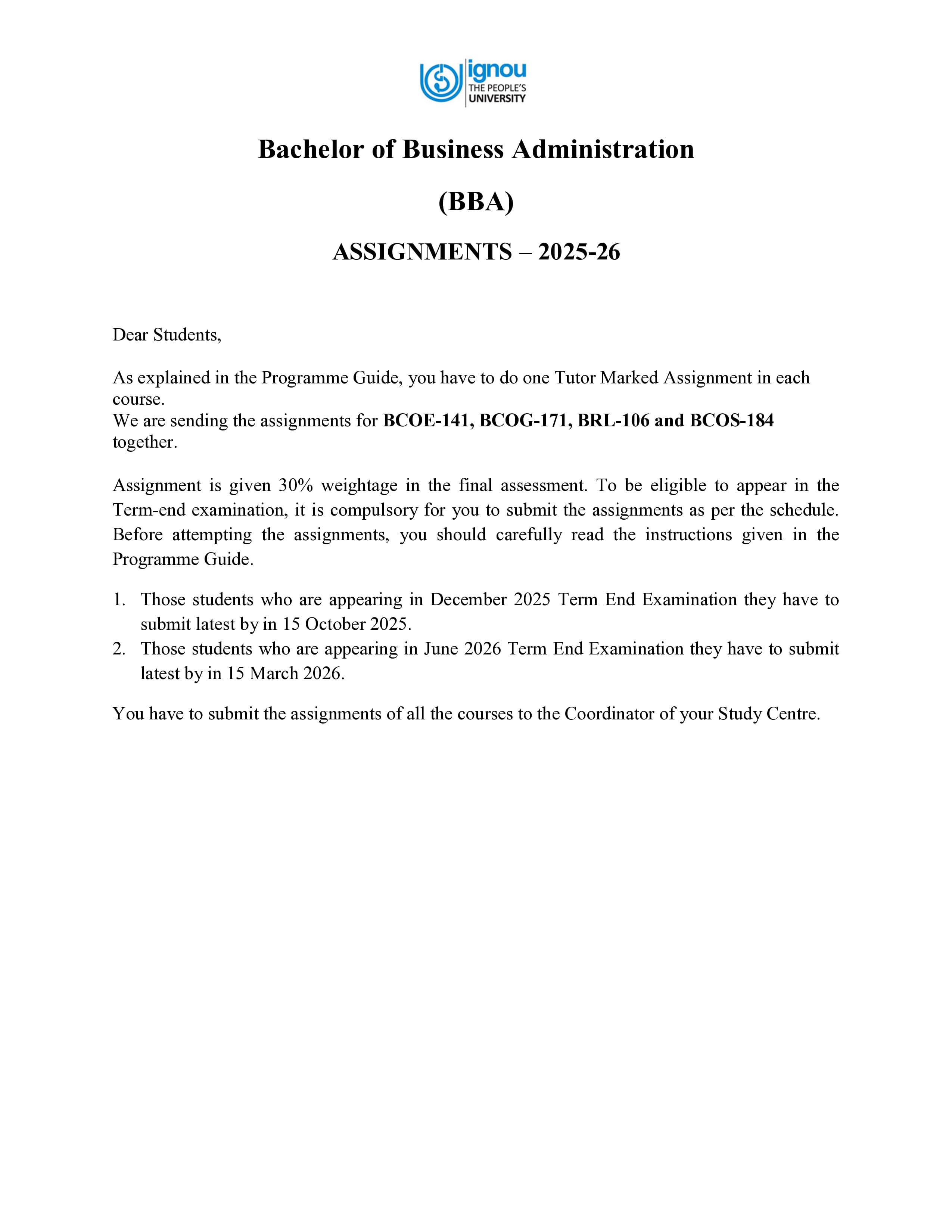 IGNOU BRL 106 Handwritten Hardcopy Assignment 2025-2026 (English Medium)