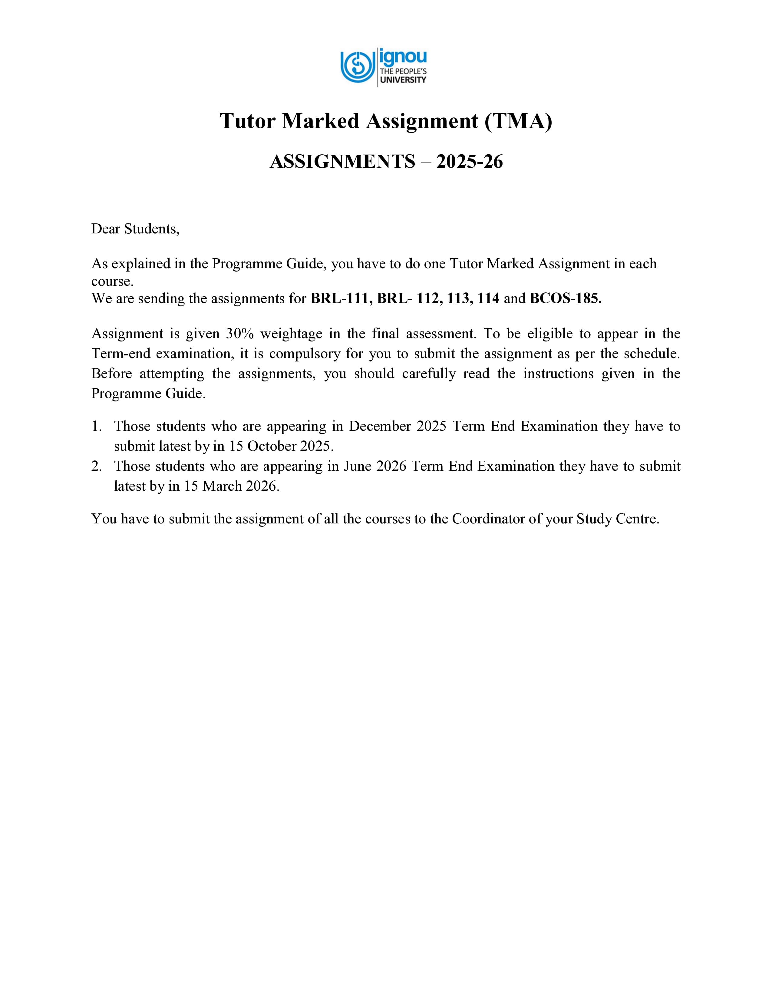 IGNOU BRL 112 Handwritten Hardcopy Assignment 2025-2026 (English Medium)