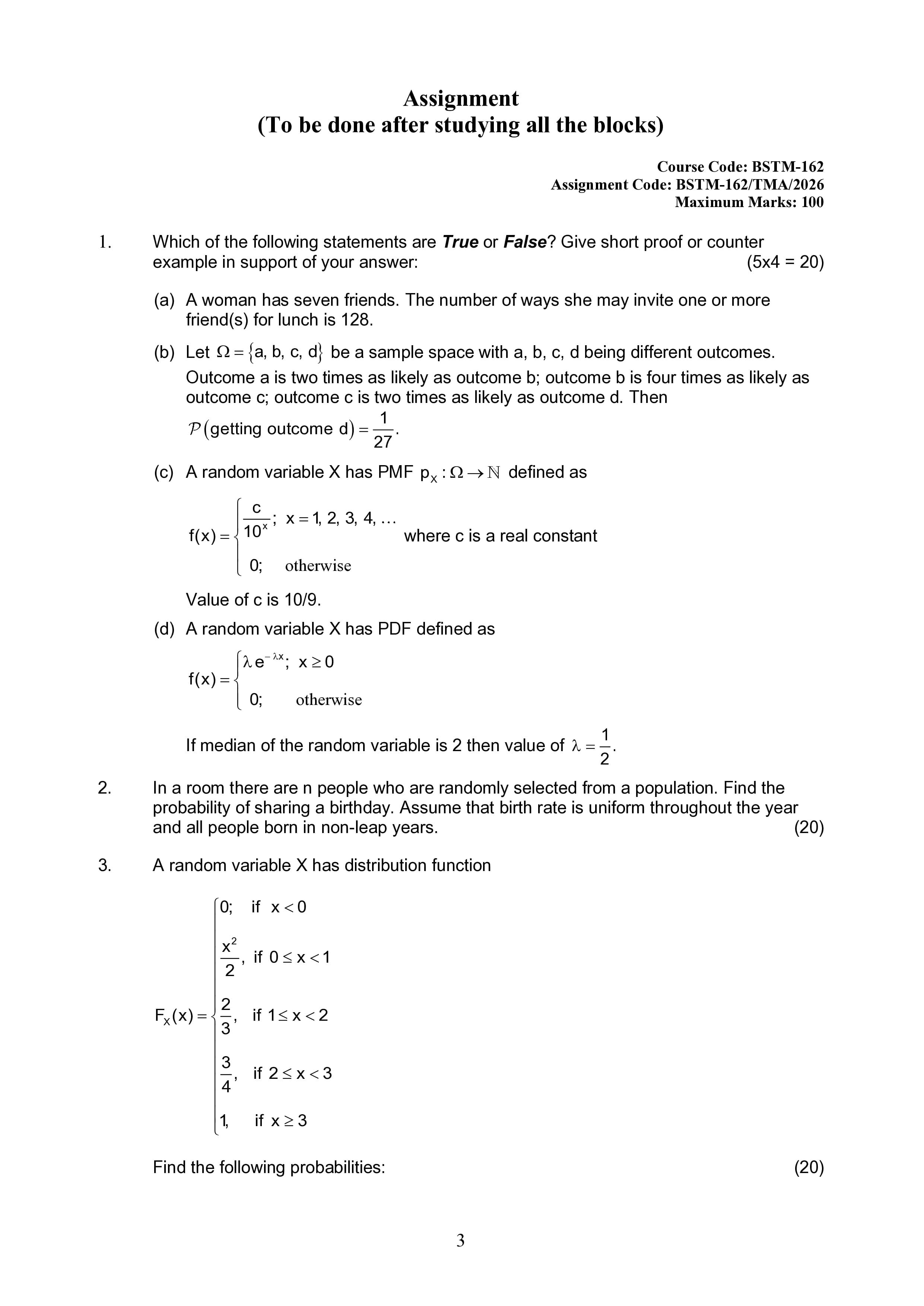 IGNOU BSTM 162 Handwritten Hardcopy Assignment 2026-26 (English Medium)