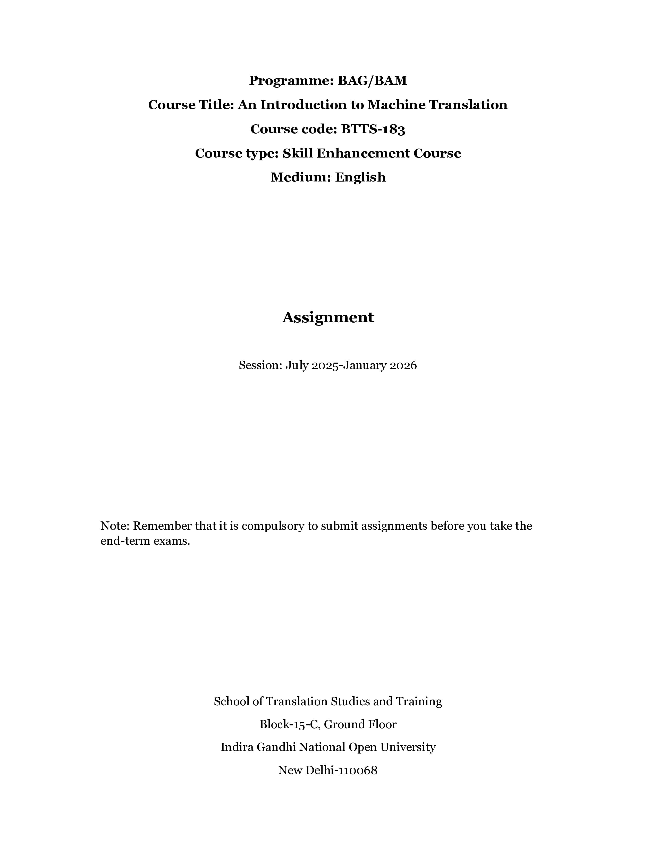 IGNOU BTTS 183 Handwritten Hardcopy Assignment 2025-2026 (English Medium)