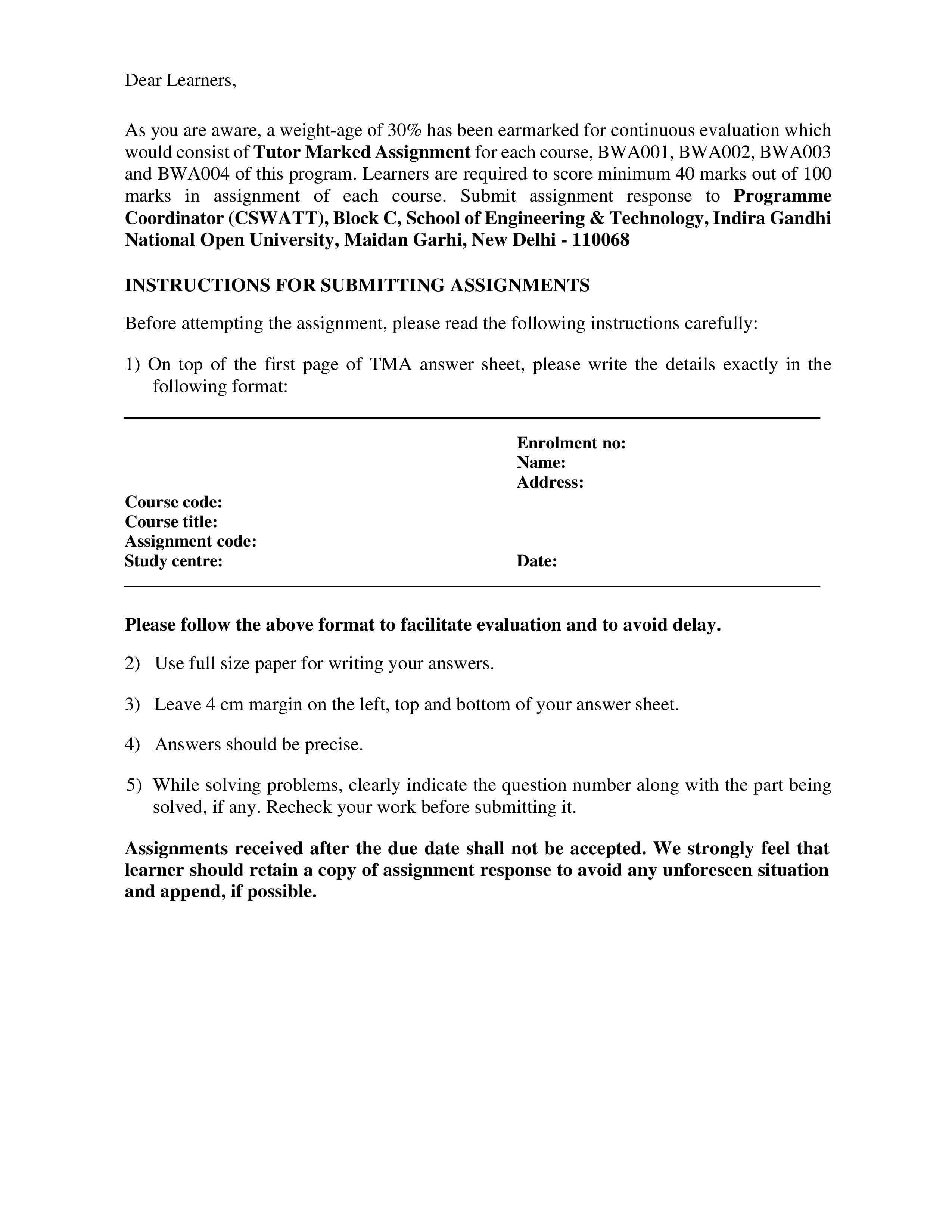 IGNOU BWA 004 Handwritten Hardcopy Assignment 2025-25 (English Medium)