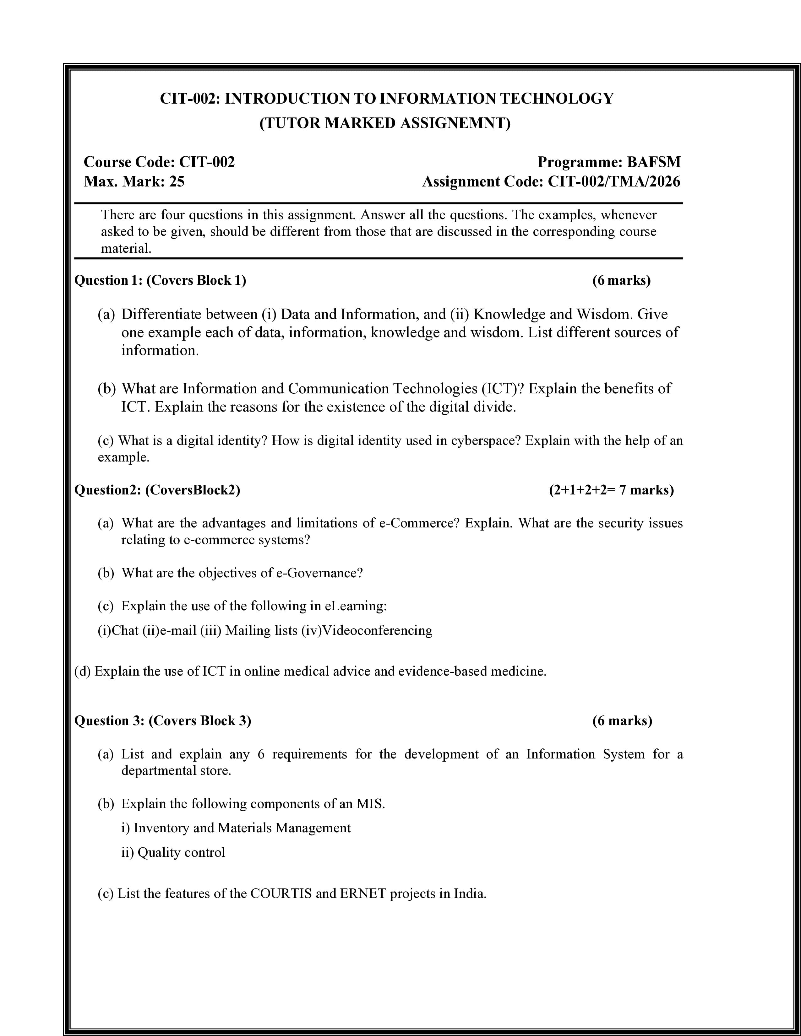 IGNOU CIT 002 Handwritten Hardcopy Assignment 2026-26 (English Medium)