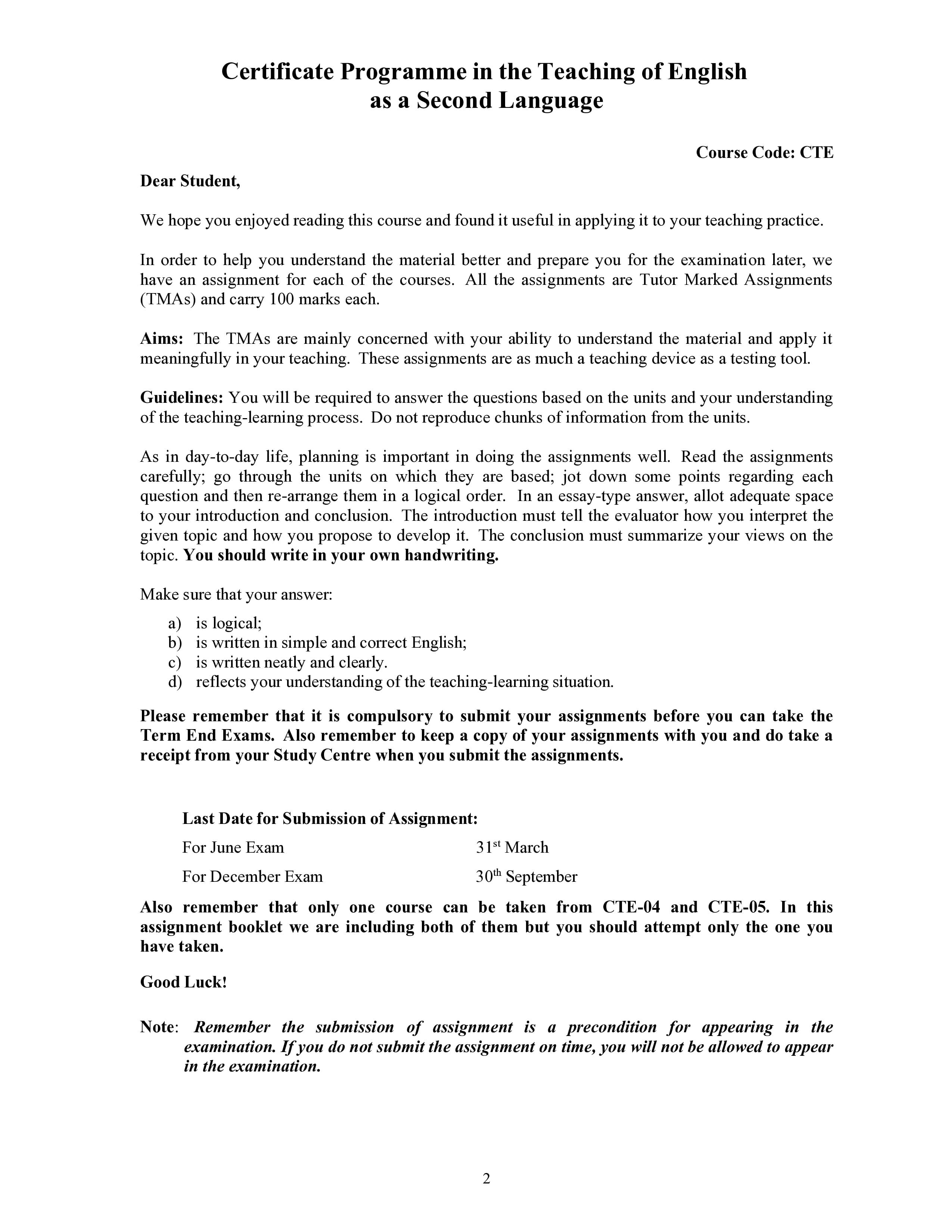 IGNOU CTE 001 Handwritten Hardcopy Assignment 2025-2026 (English Medium)