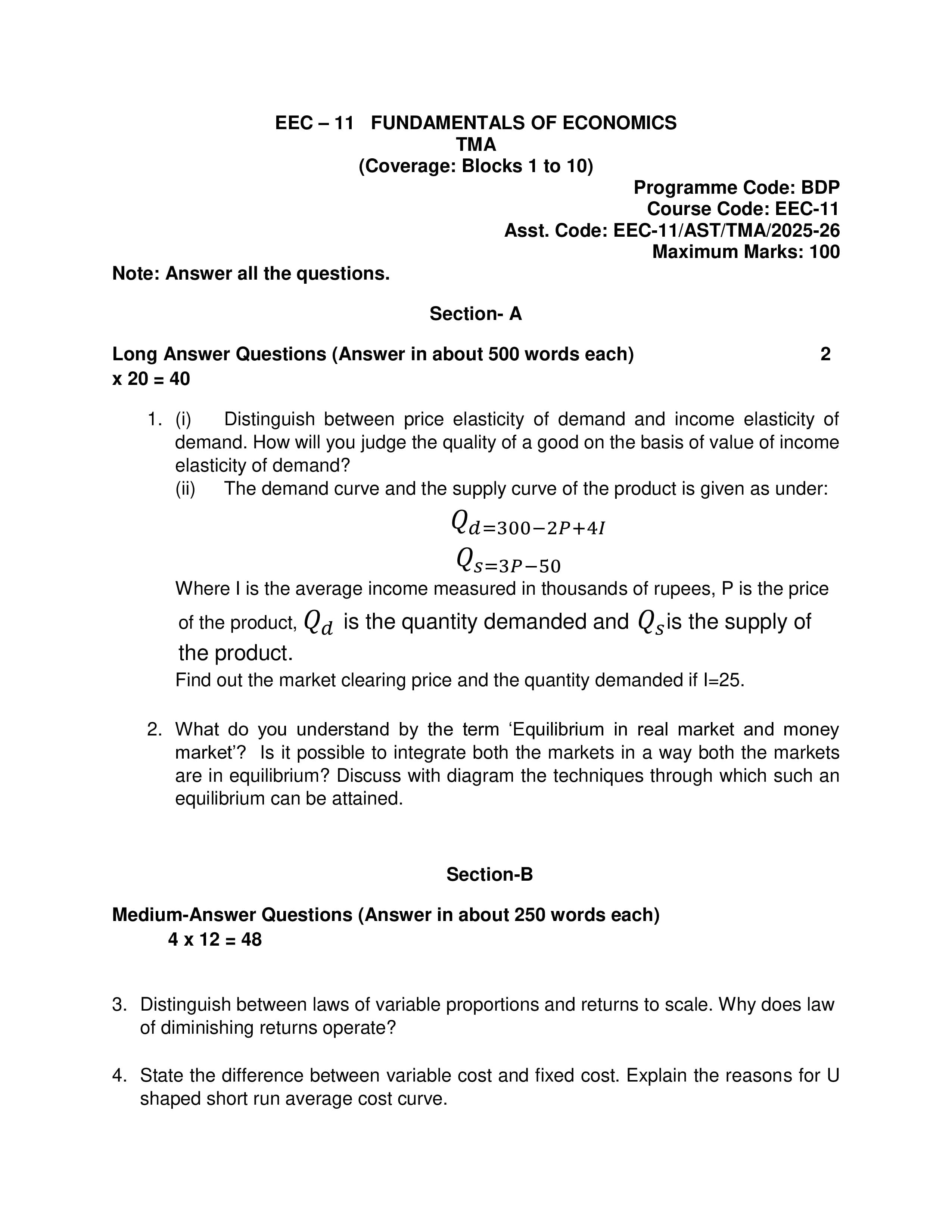 IGNOU EEC 011 Handwritten Hardcopy Assignment 2025-2026 (English Medium)