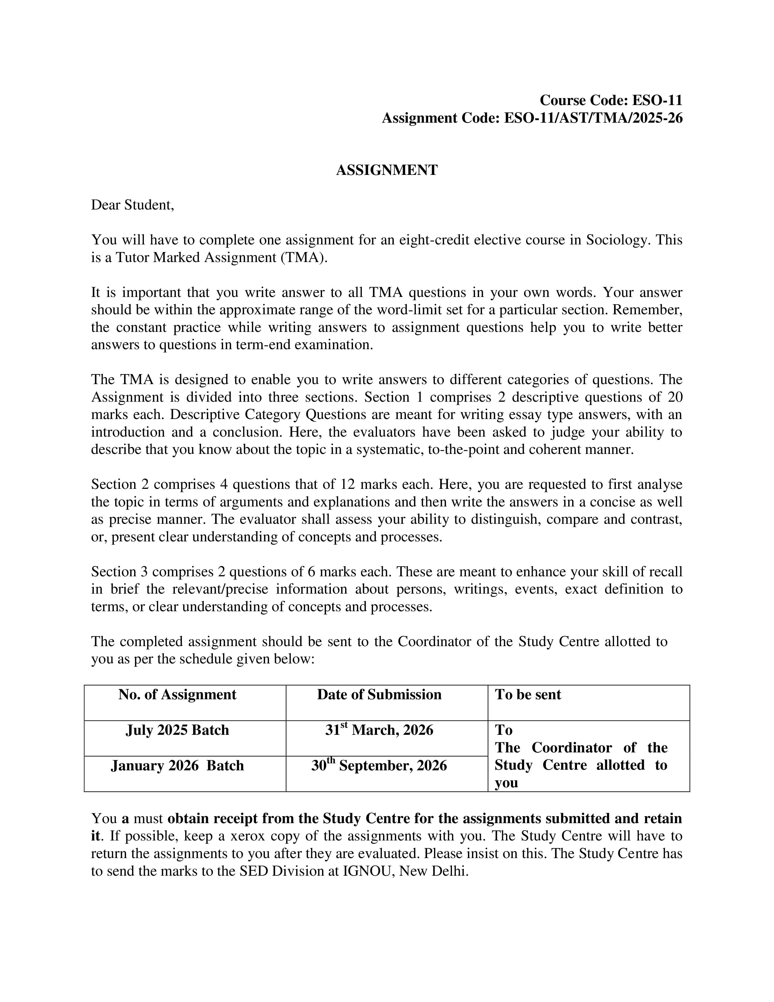 IGNOU ESO 011 Handwritten Hardcopy Assignment 2025-2026 (English Medium)