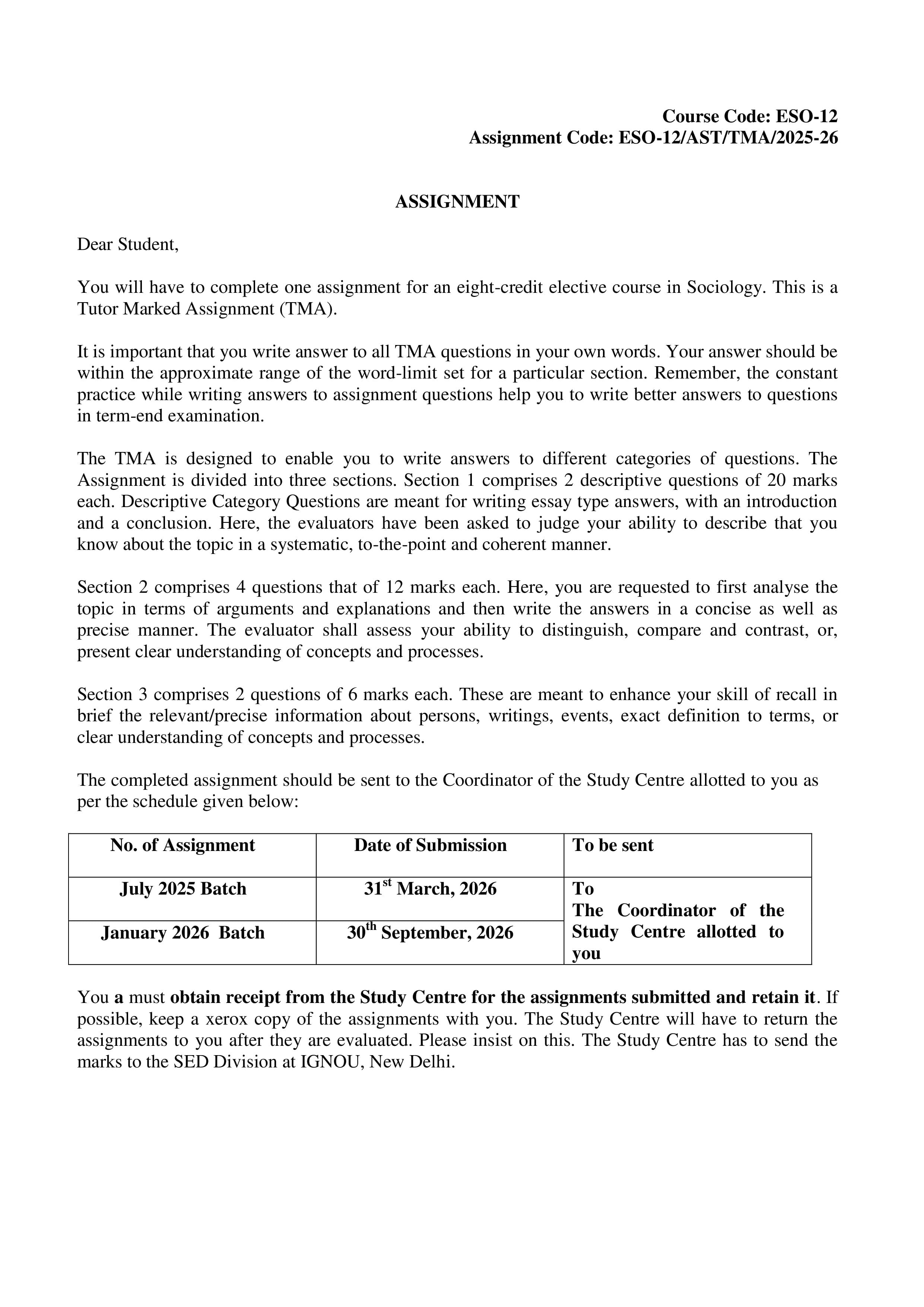 IGNOU ESO 012 Handwritten Hardcopy Assignment 2025-2026 (English Medium)