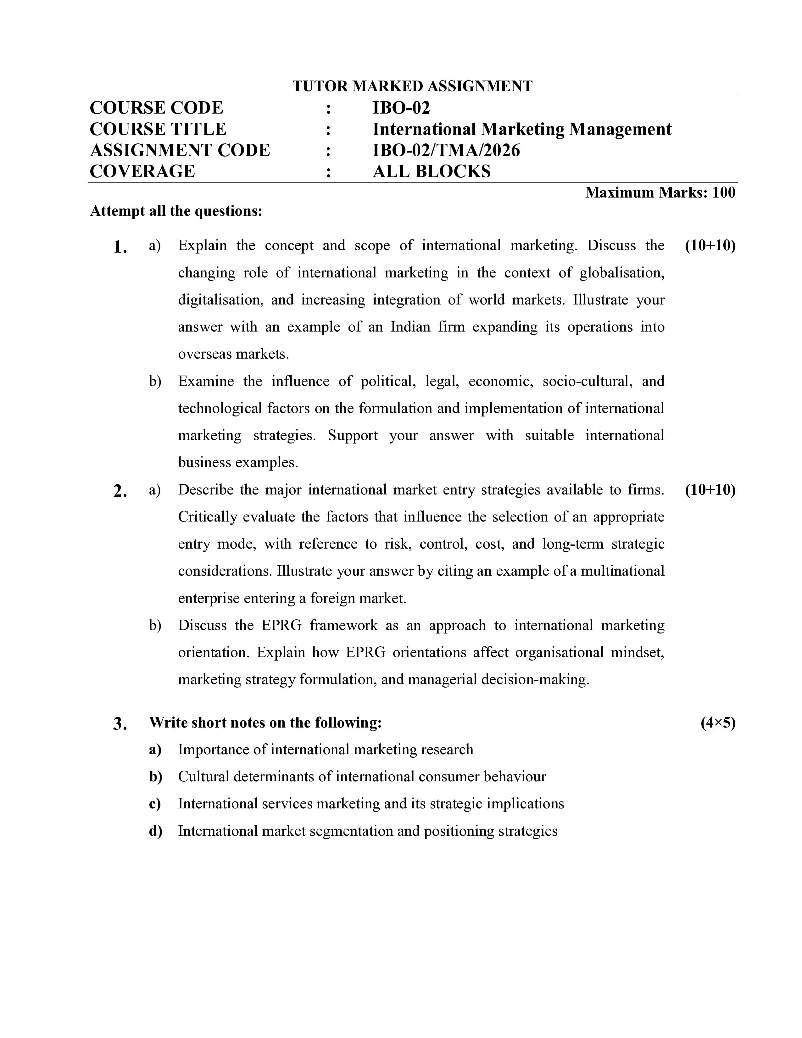 IGNOU IBO 002 Handwritten Hardcopy Assignment 2026-26 (English Medium)