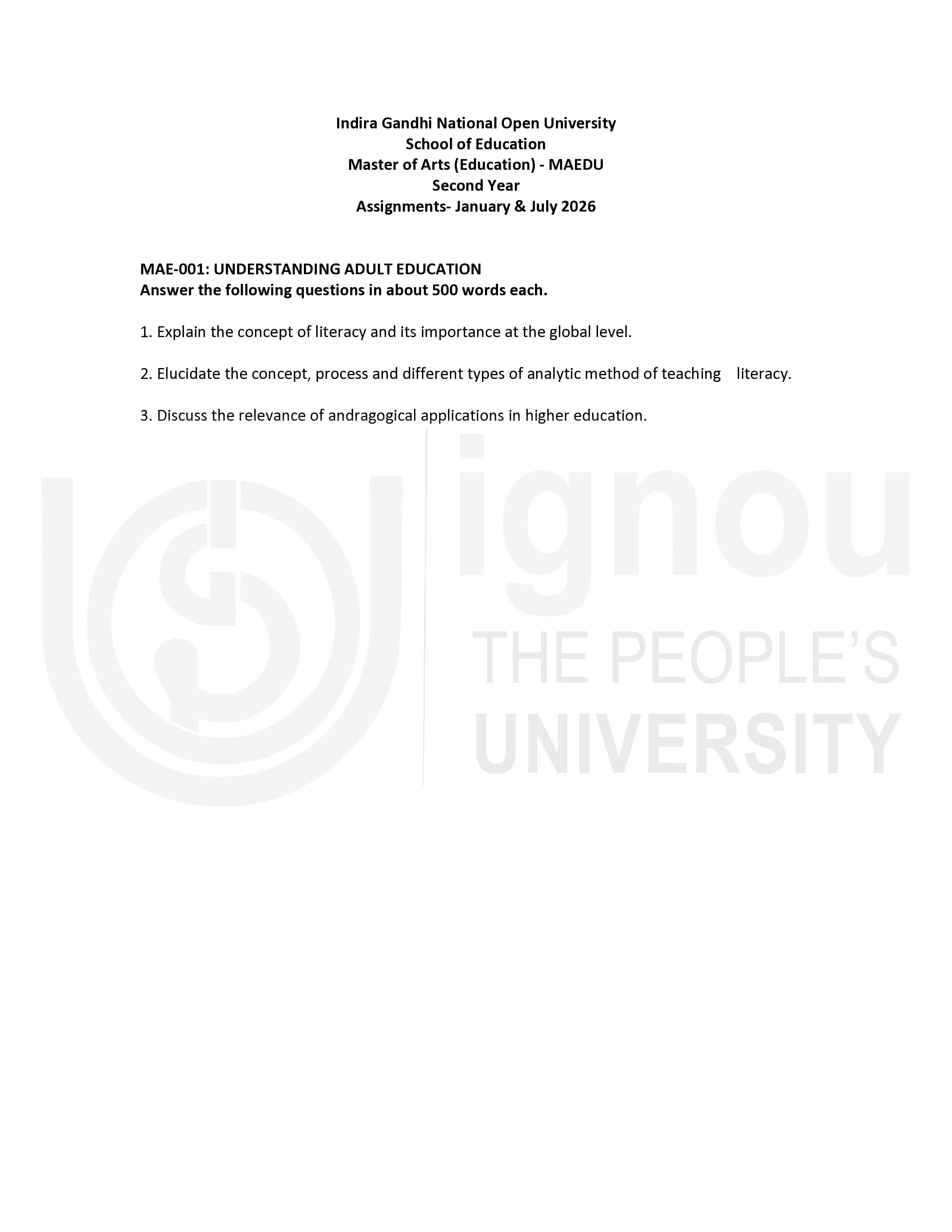 IGNOU MAE 001 Handwritten Hardcopy Assignment 2026-26 (English Medium)