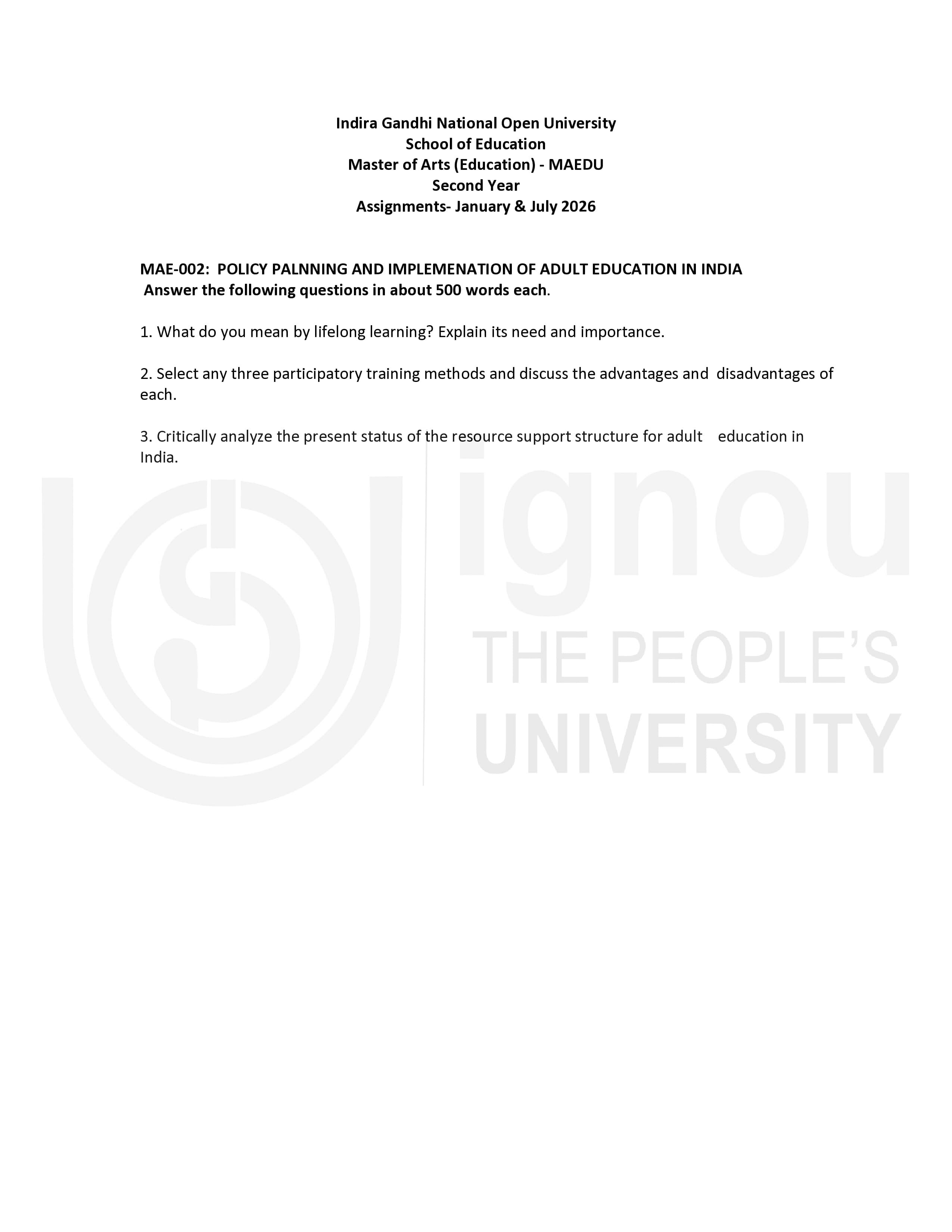 IGNOU MAE 002 Handwritten Hardcopy Assignment 2026-26 (English Medium)