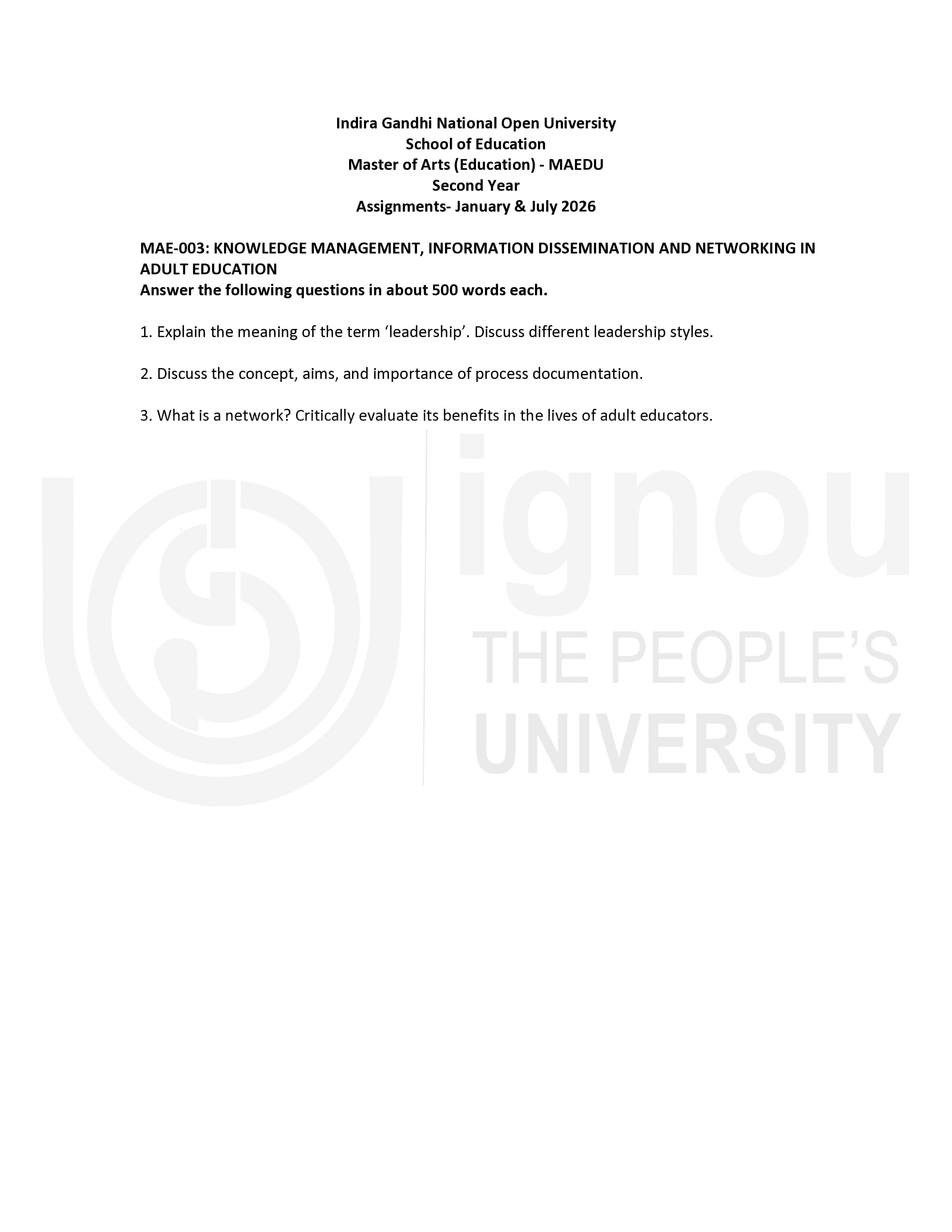 IGNOU MAE 003 Handwritten Hardcopy Assignment 2026-26 (English Medium)