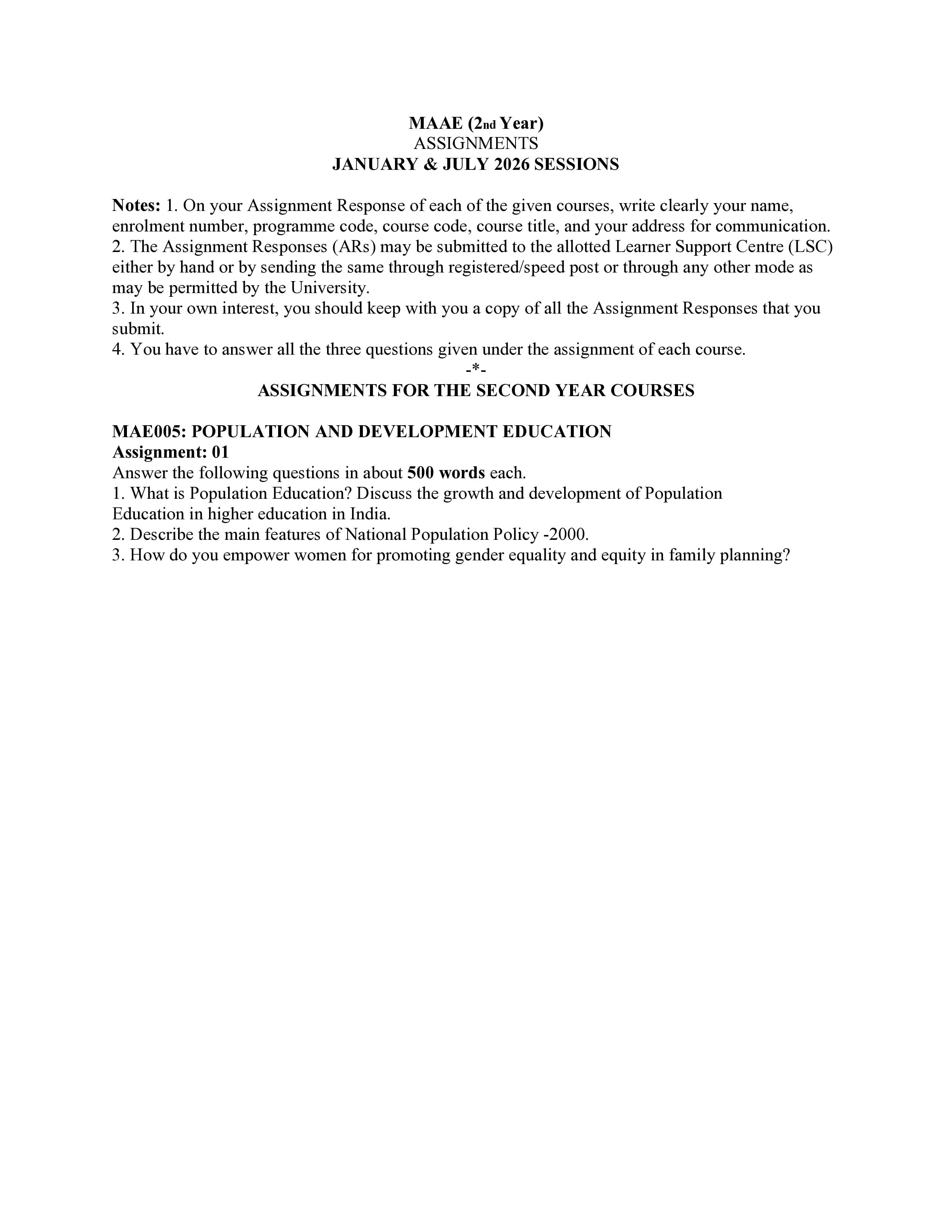 IGNOU MAE 005 Handwritten Hardcopy Assignment 2026-26 (English Medium)