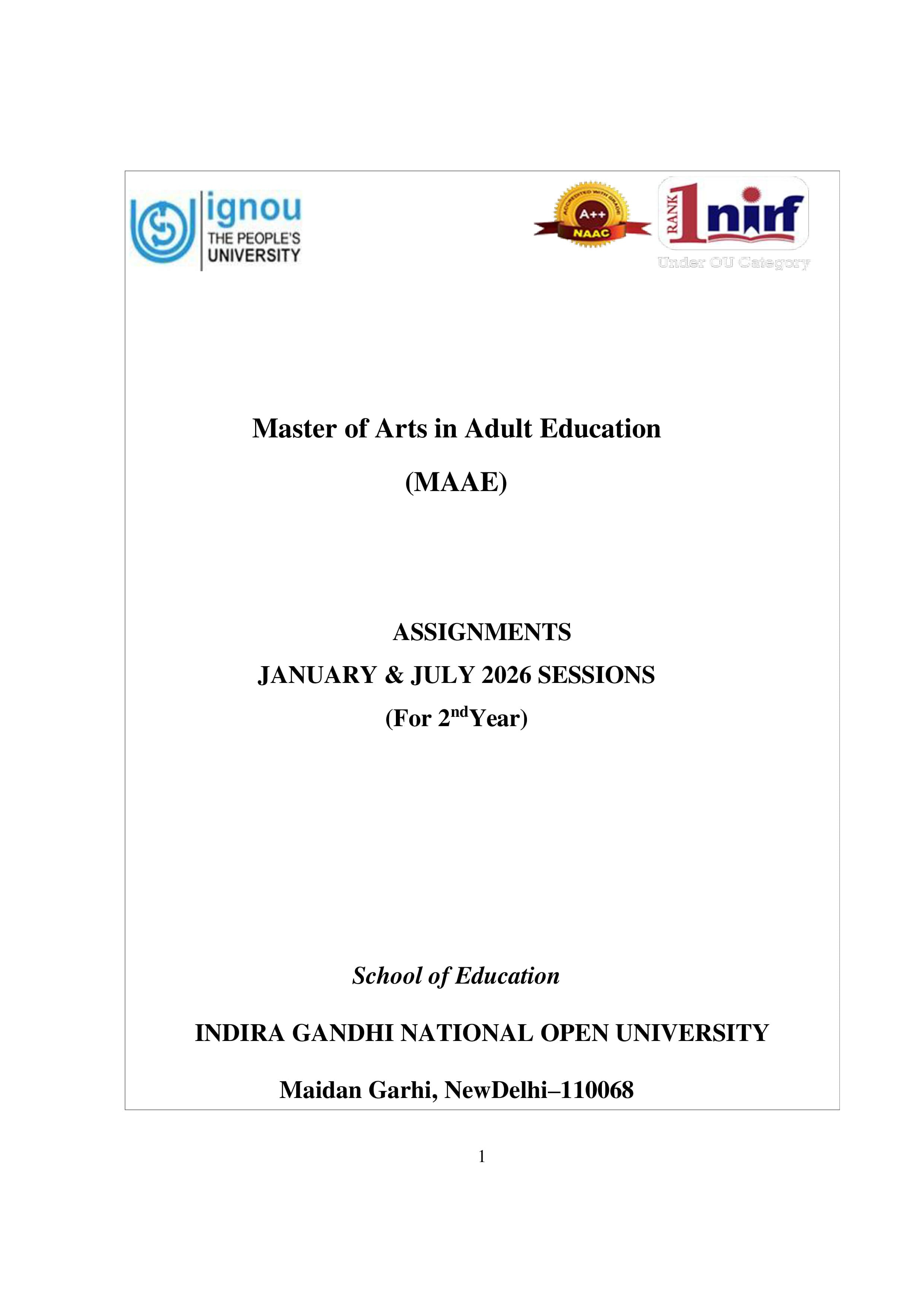 IGNOU MAEE 001 Handwritten Hardcopy Assignment 2026-26 (English Medium)