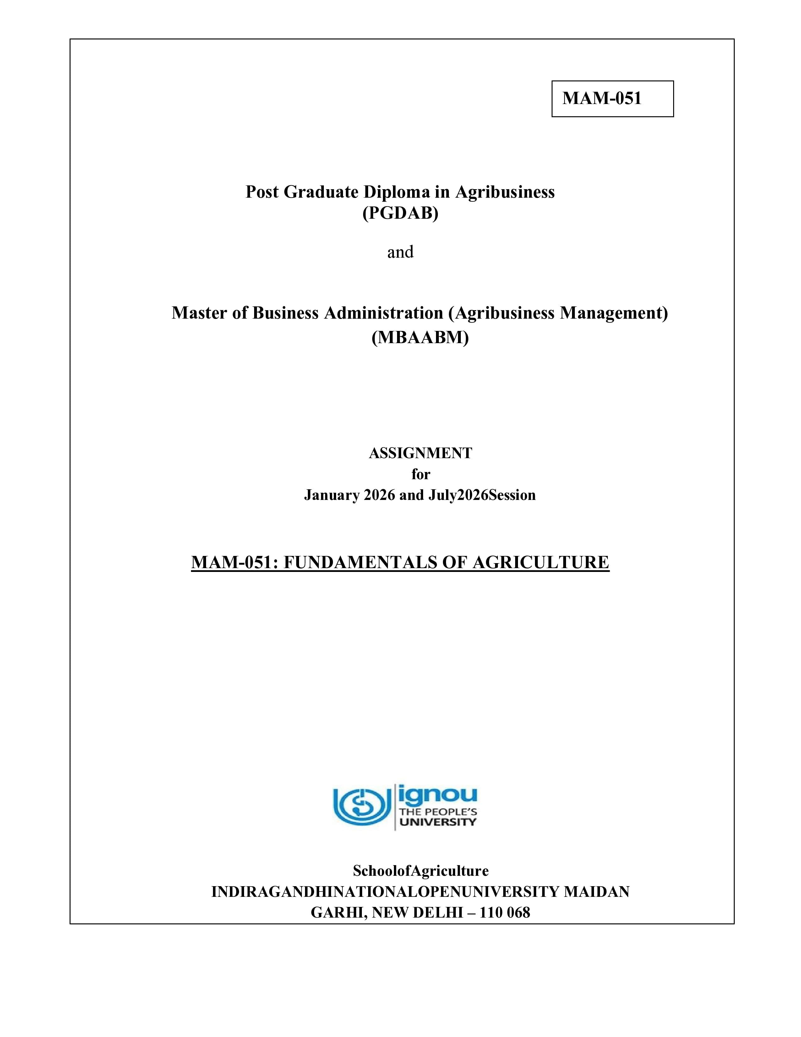 IGNOU MAM 051 Handwritten Hardcopy Assignment 2026-26 (English Medium)