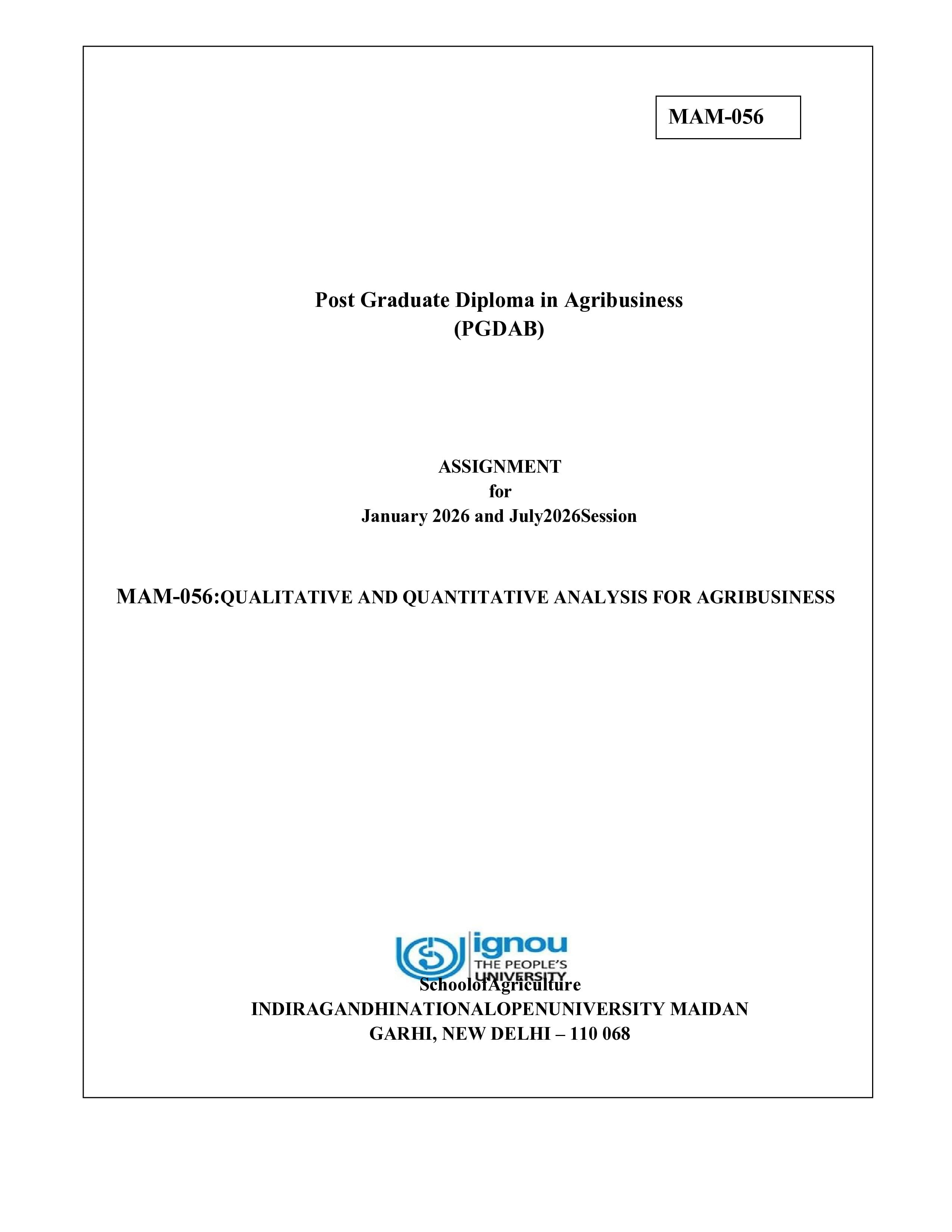 IGNOU MAM 056 Handwritten Hardcopy Assignment 2026-26 (English Medium)
