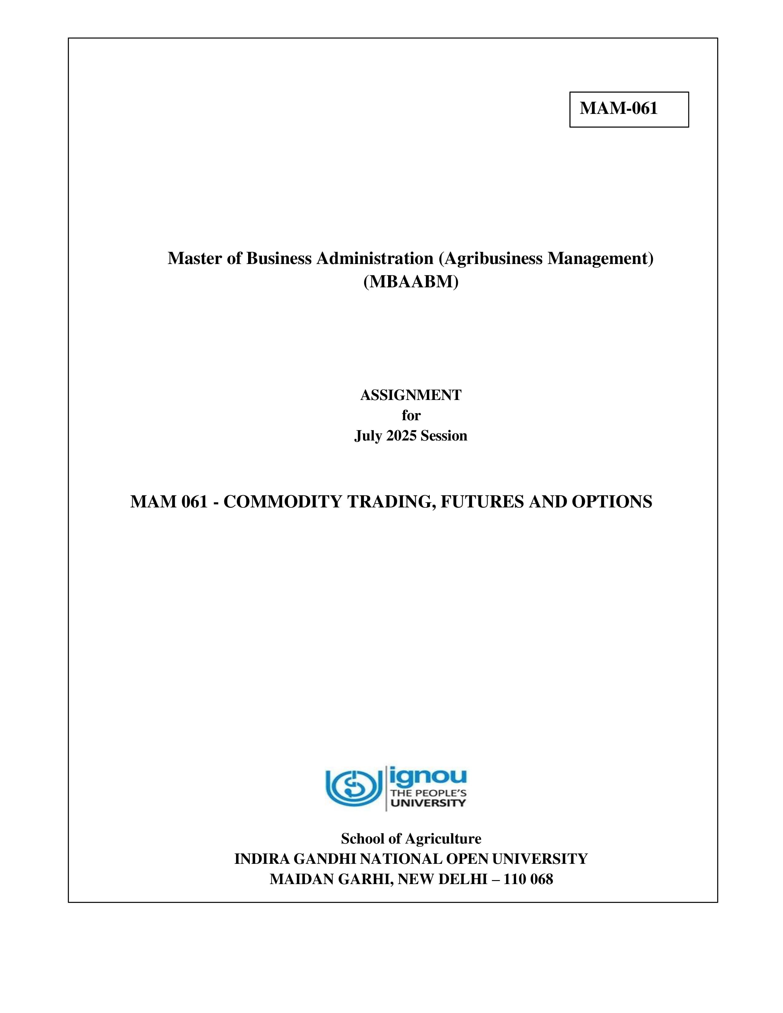 IGNOU MAM 061 Handwritten Hardcopy Assignment 2025-25 (English Medium)
