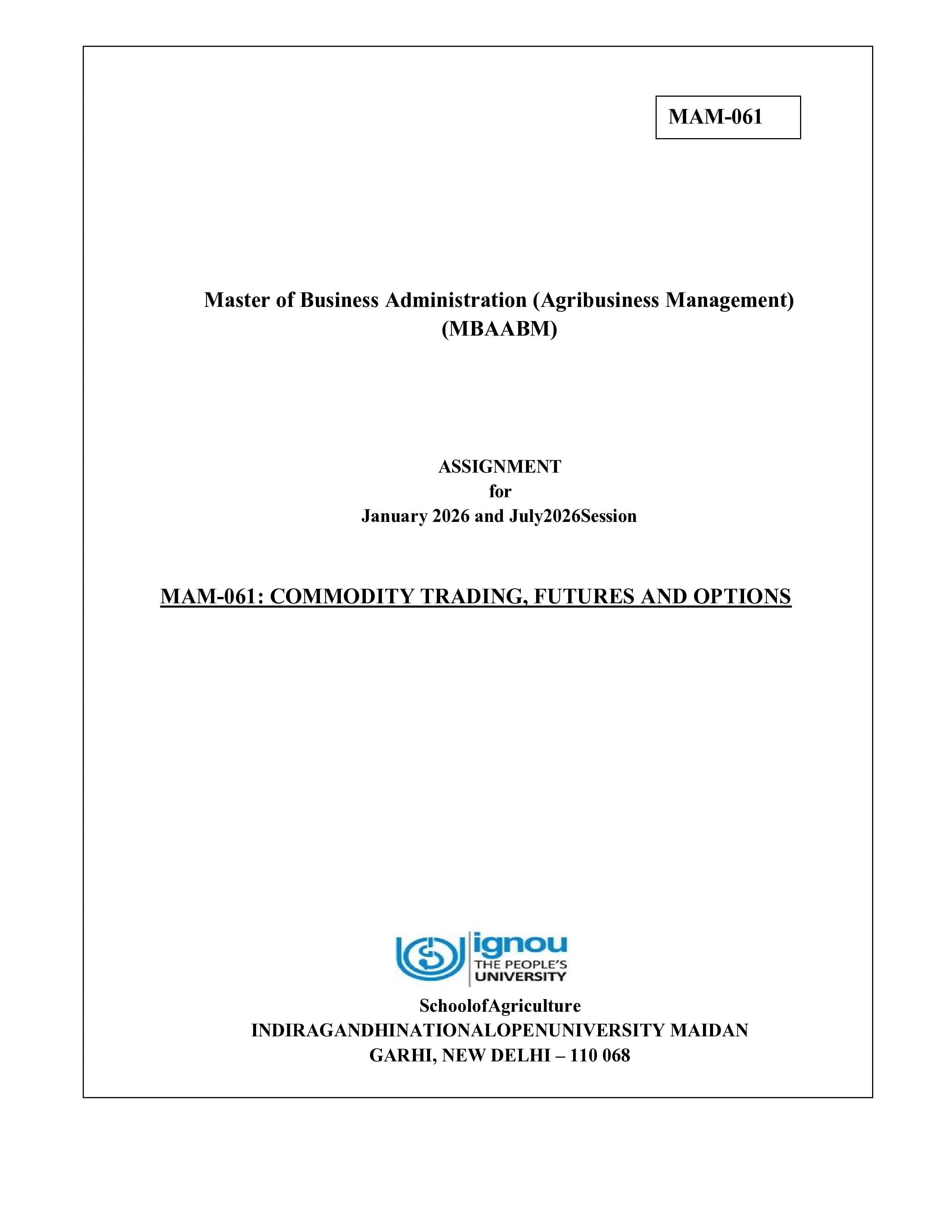IGNOU MAM 061 Handwritten Hardcopy Assignment 2026-26 (English Medium)