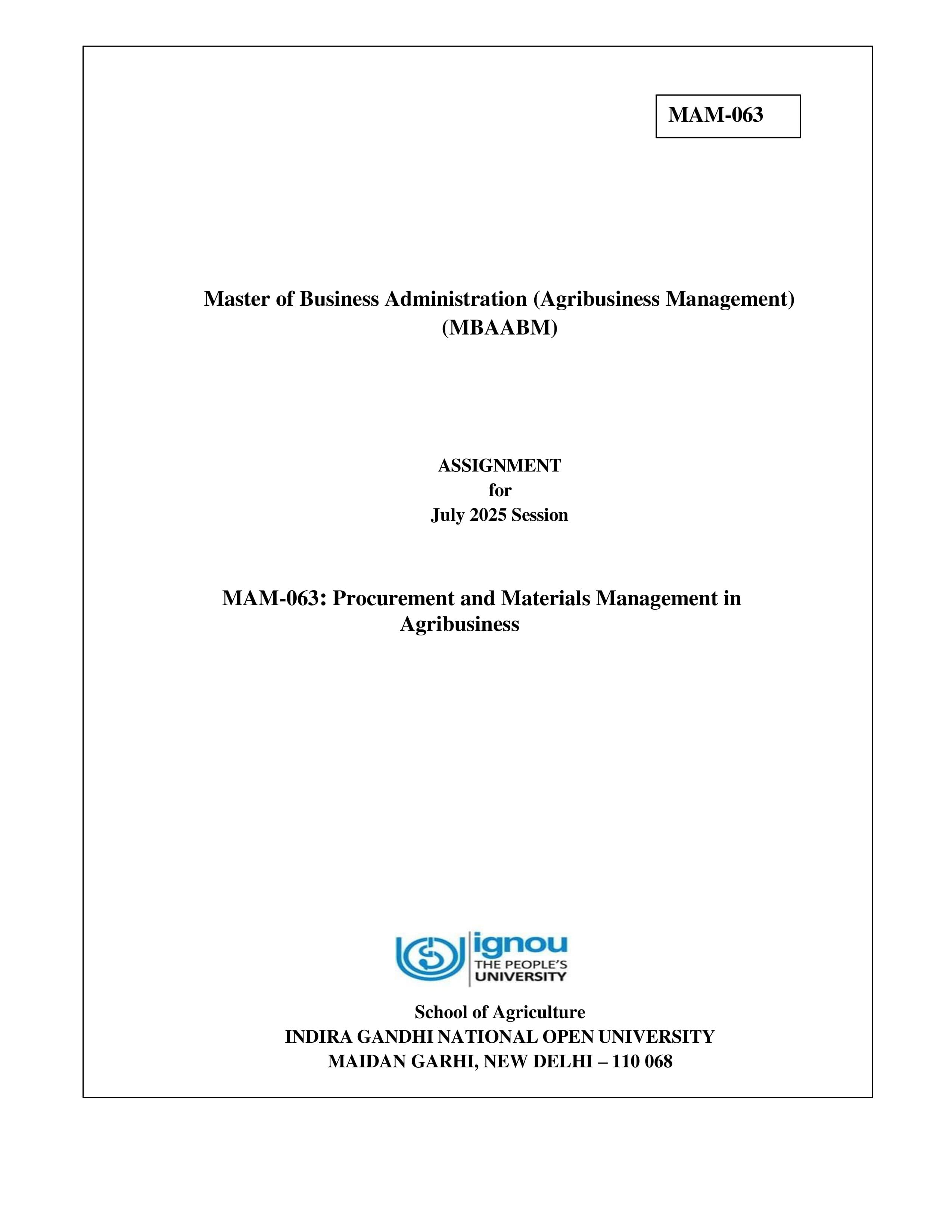 IGNOU MAM 063 Handwritten Hardcopy Assignment 2025-25 (English Medium)