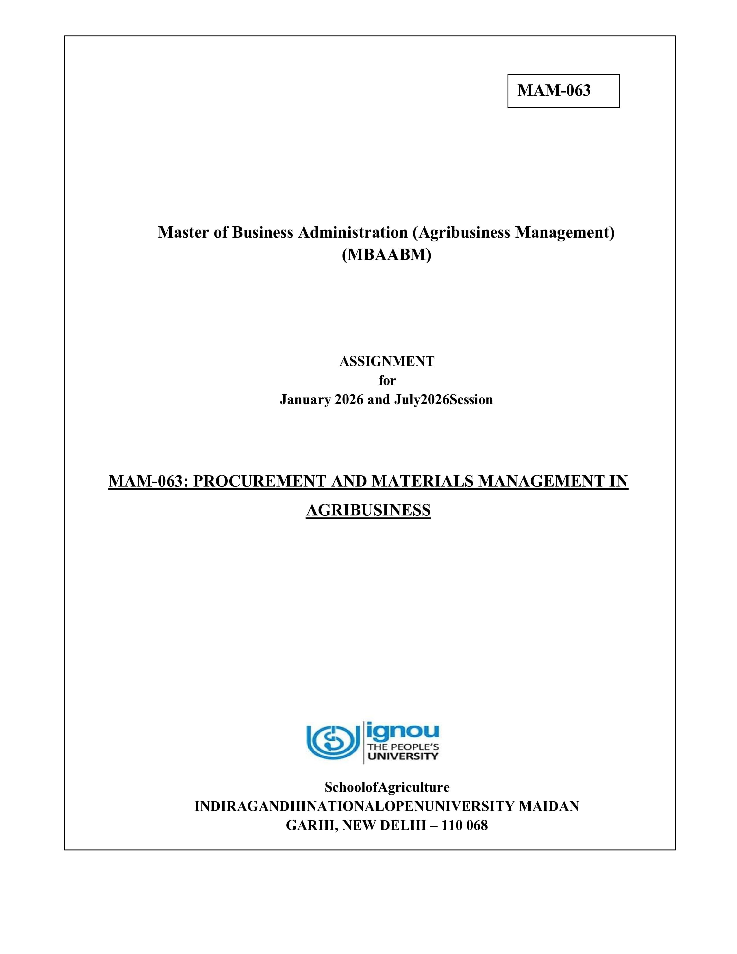 IGNOU MAM 063 Handwritten Hardcopy Assignment 2026-26 (English Medium)