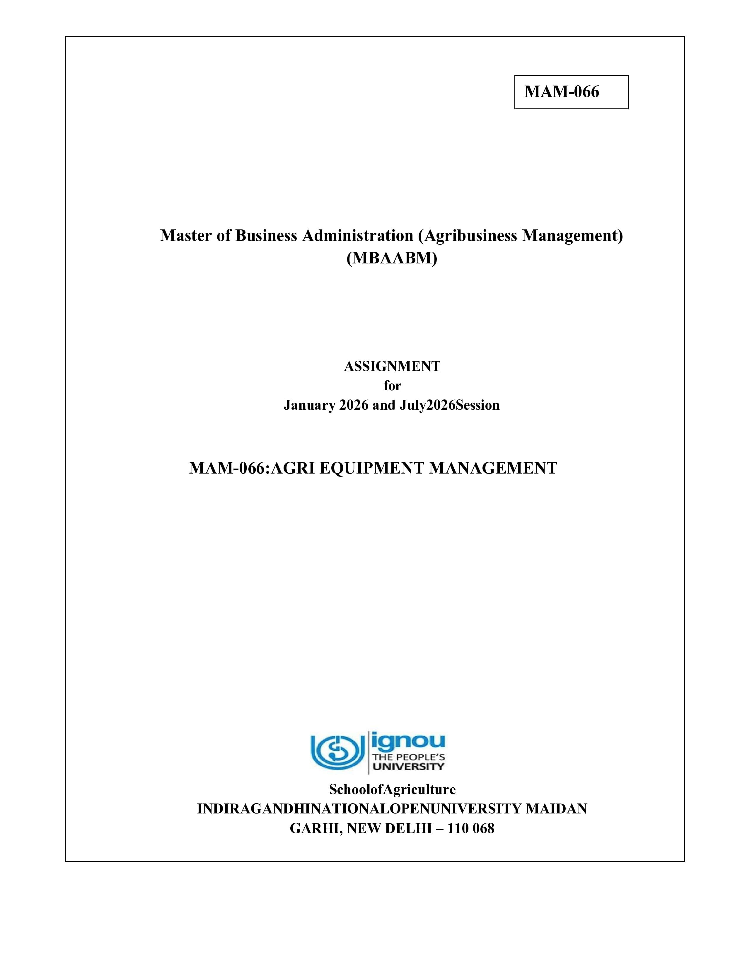 IGNOU MAM 066 Handwritten Hardcopy Assignment 2026-26 (English Medium)