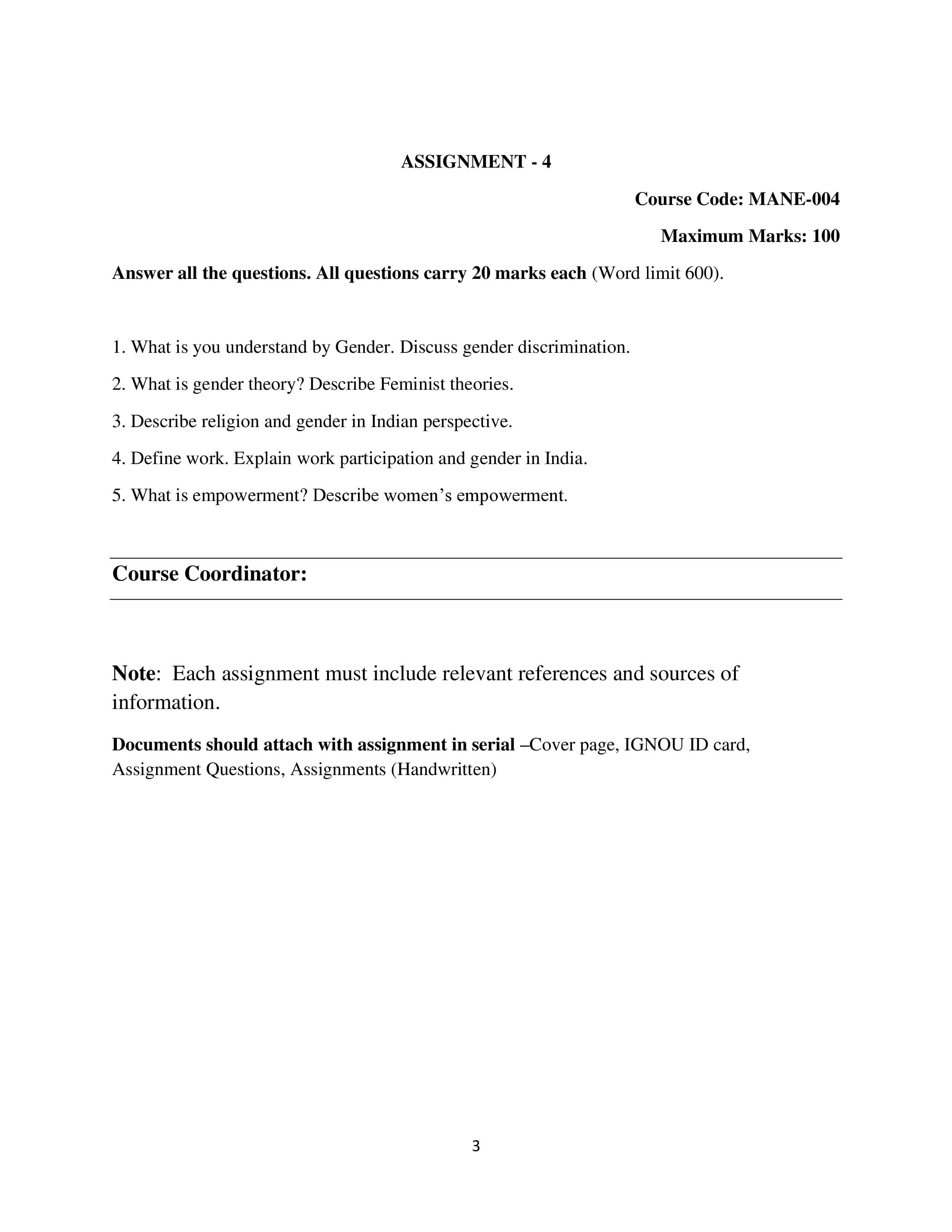 IGNOU MANE 004 Handwritten Hardcopy Assignment 2025-25 (English Medium)