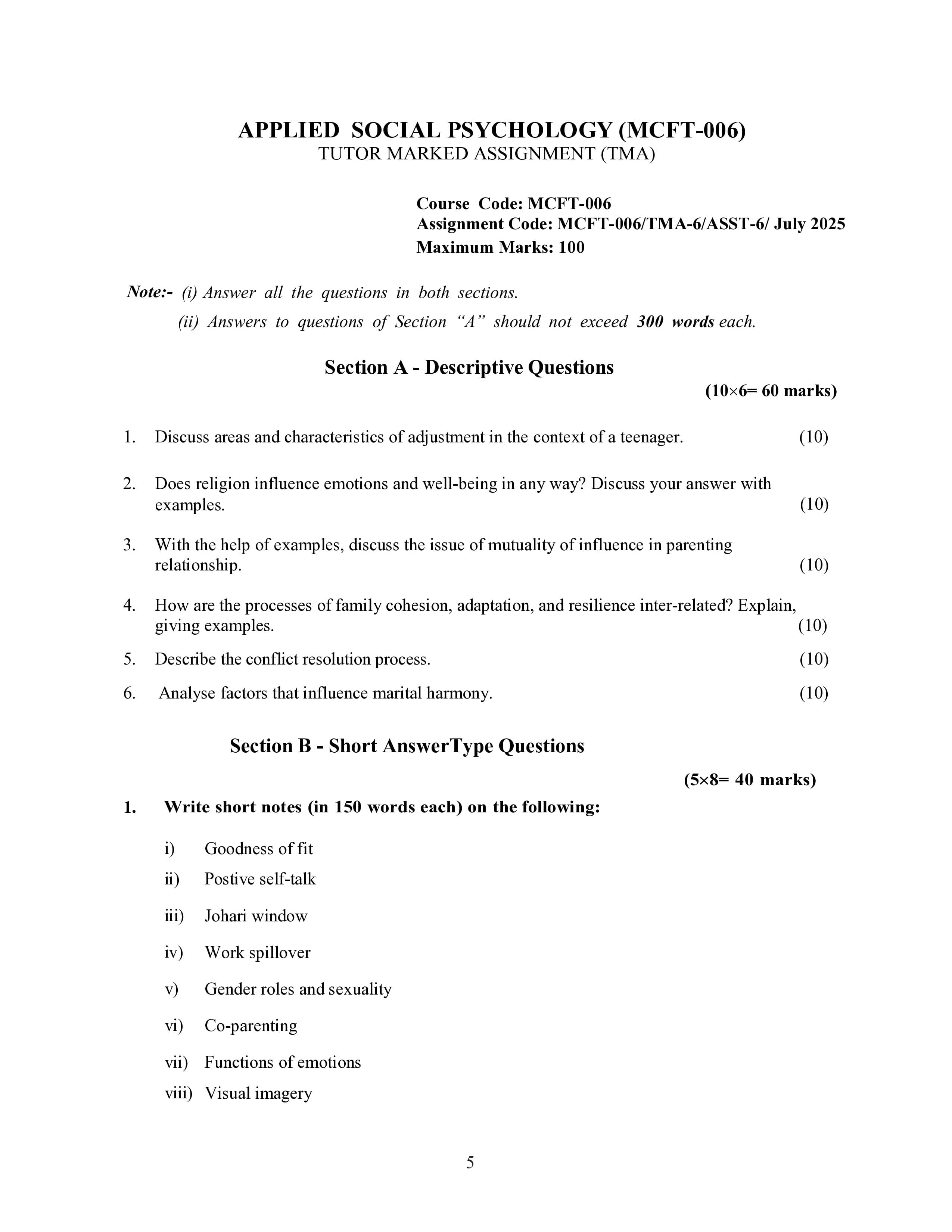 IGNOU MCFT 006 Handwritten Hardcopy Assignment 2025-25 (English Medium)