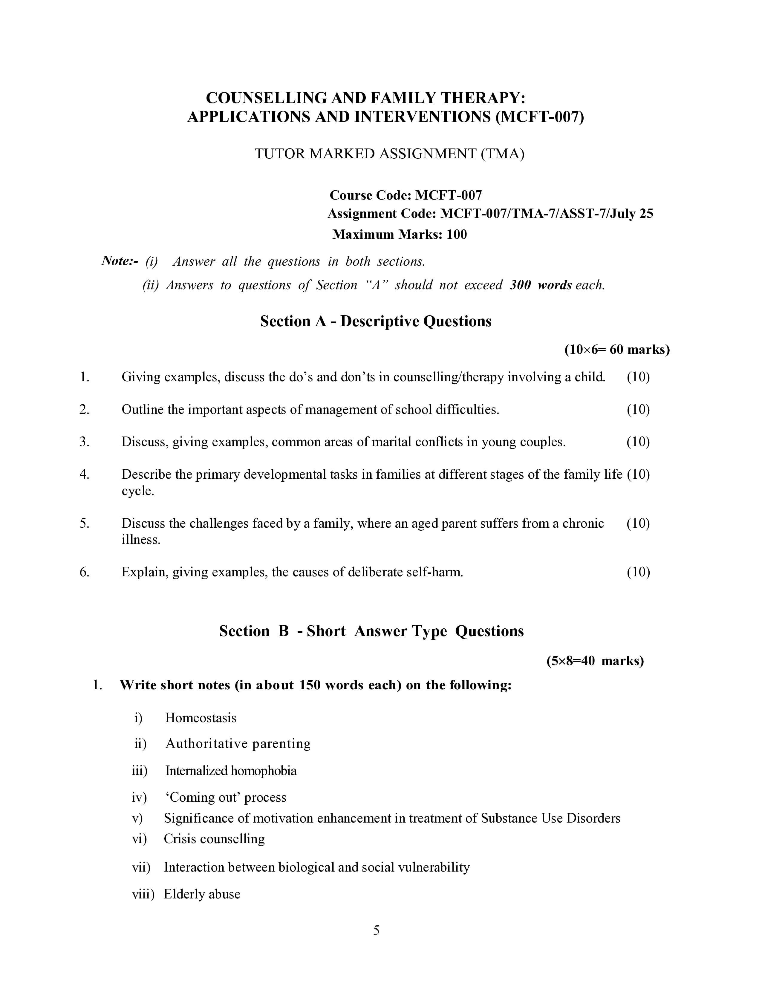 IGNOU MCFT 007 Handwritten Hardcopy Assignment 2025-25 (English Medium)