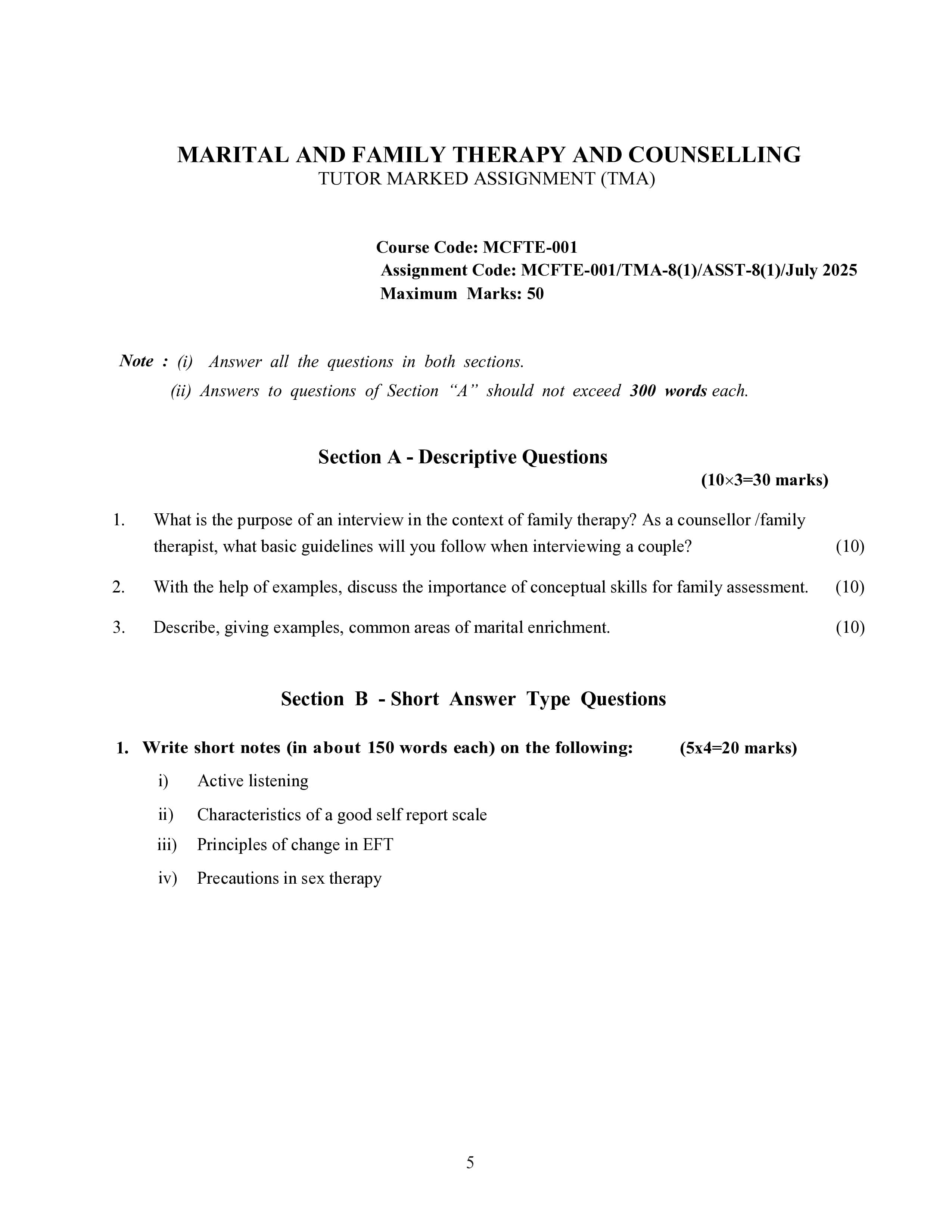 IGNOU MCFTE 001 Handwritten Hardcopy Assignment 2025-25 (English Medium)