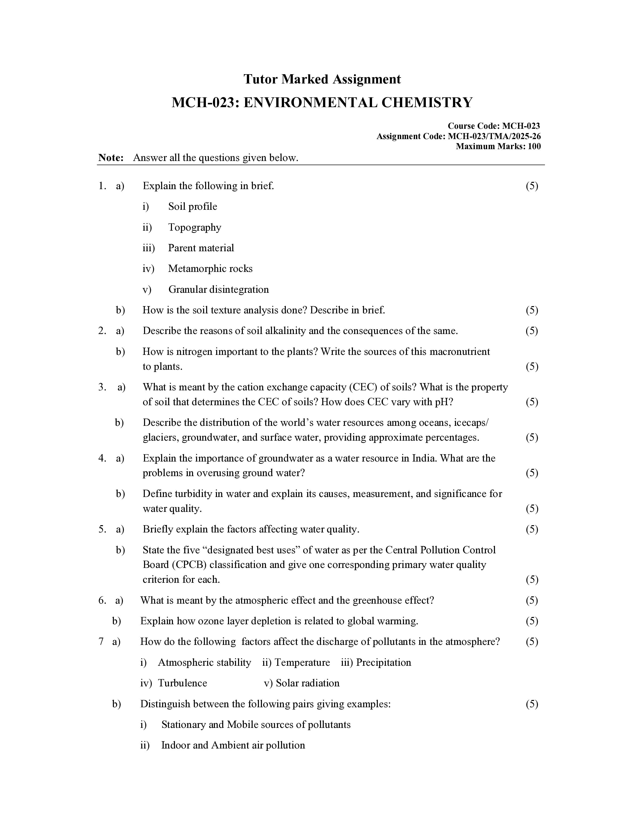 IGNOU MCH 023 Handwritten Hardcopy Assignment 2026-26 (English Medium)