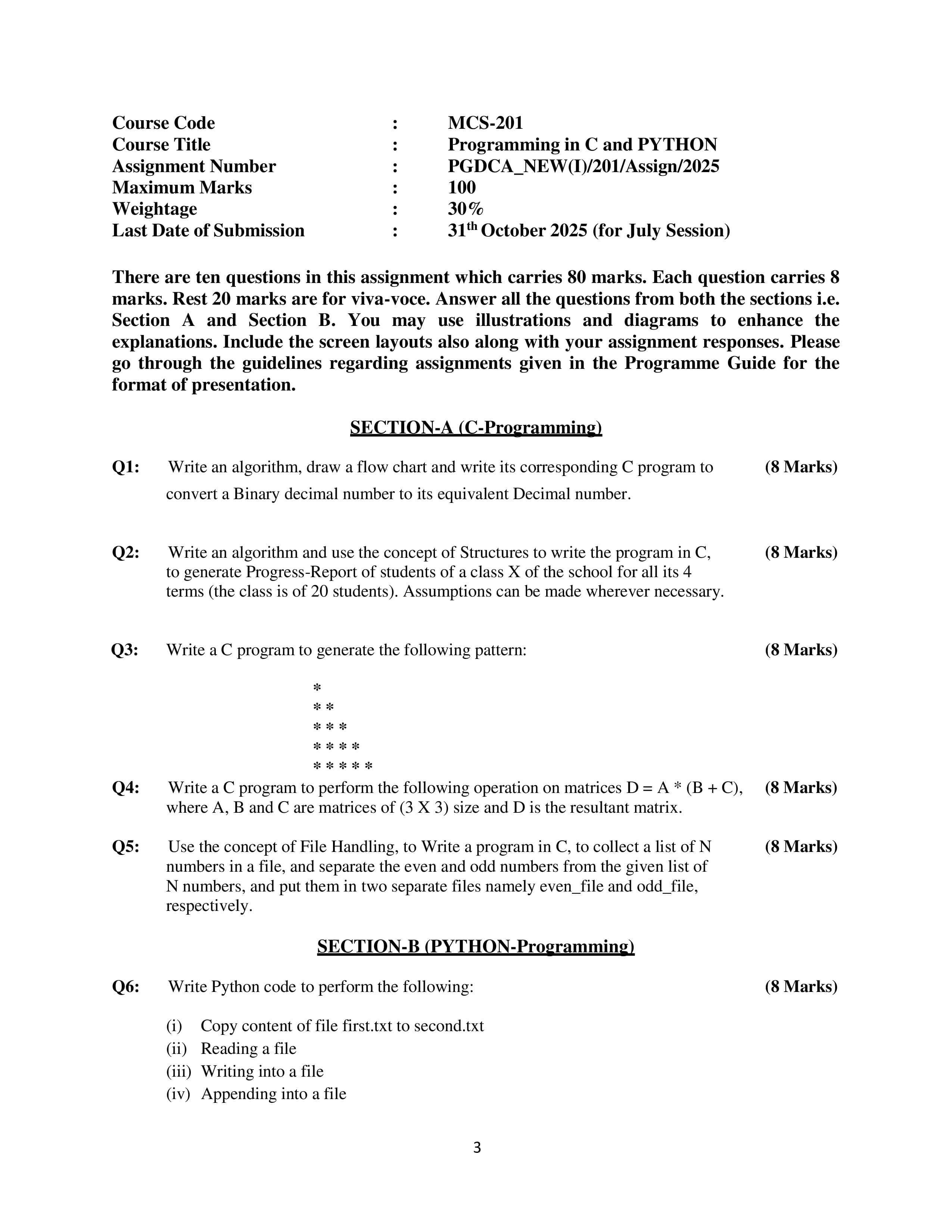IGNOU MCS 201 Handwritten Hardcopy Assignment 2025-25 (English Medium)