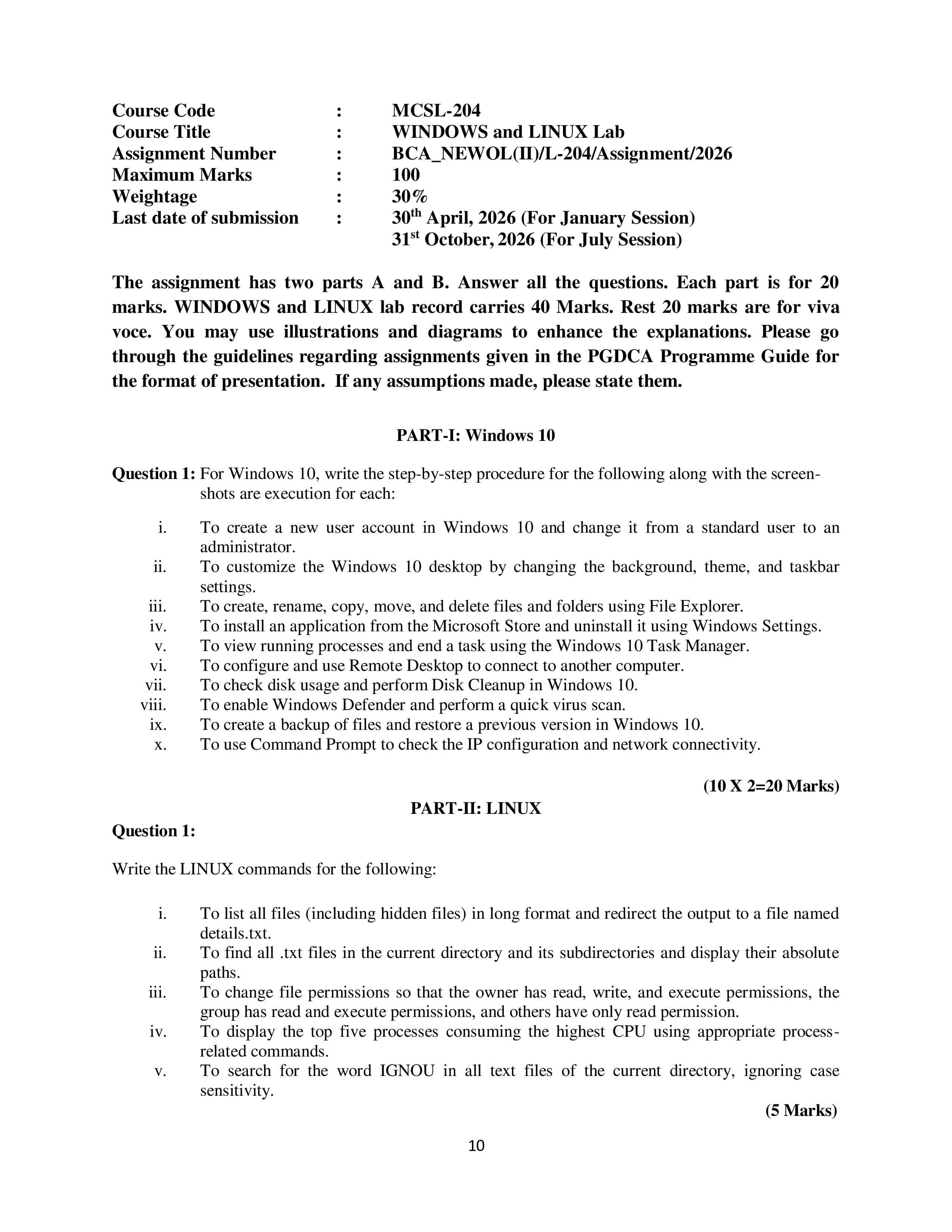 IGNOU MCSL 204 Handwritten Hardcopy Assignment 2026-26 (English Medium)