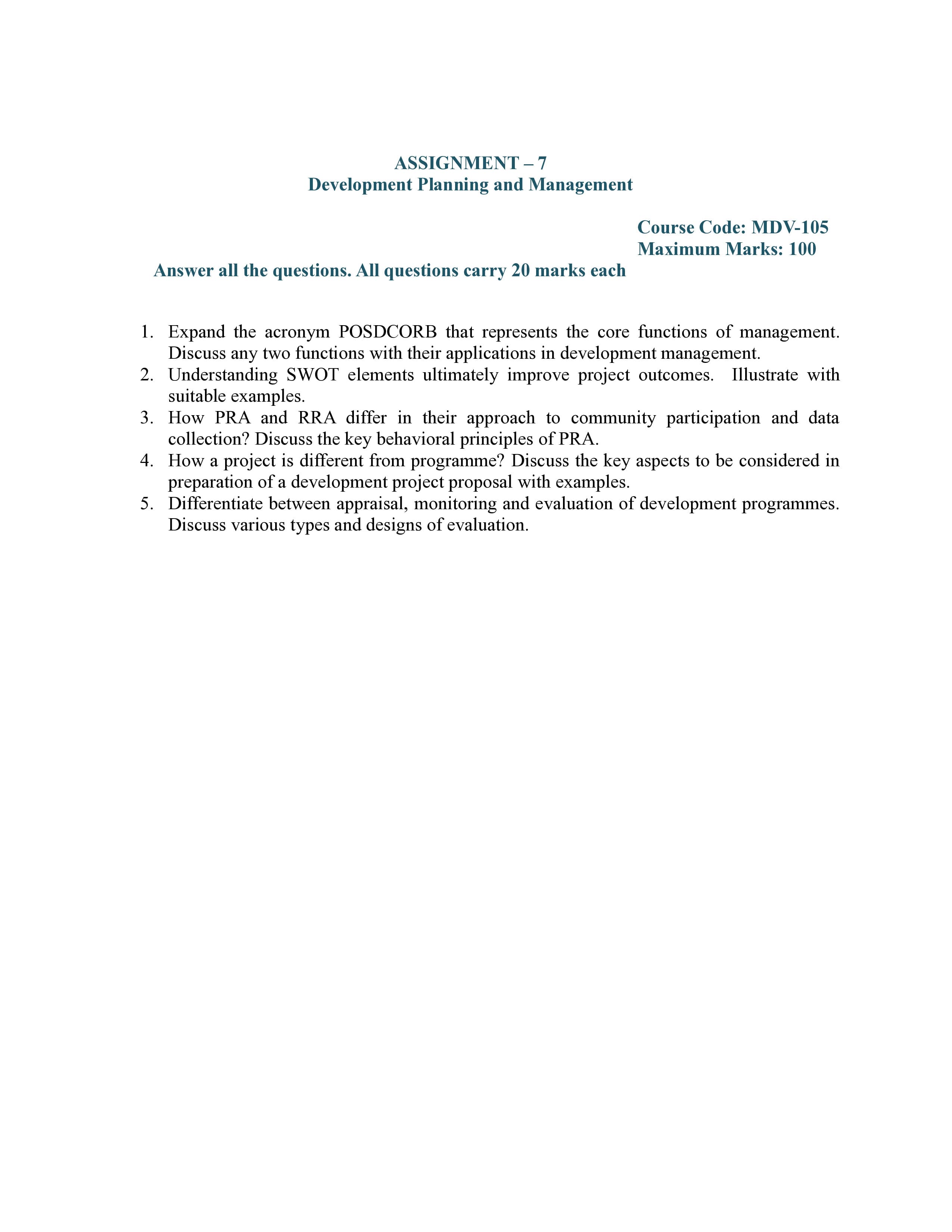 IGNOU MDV 105 Handwritten Hardcopy Assignment 2025-2026 (English Medium)