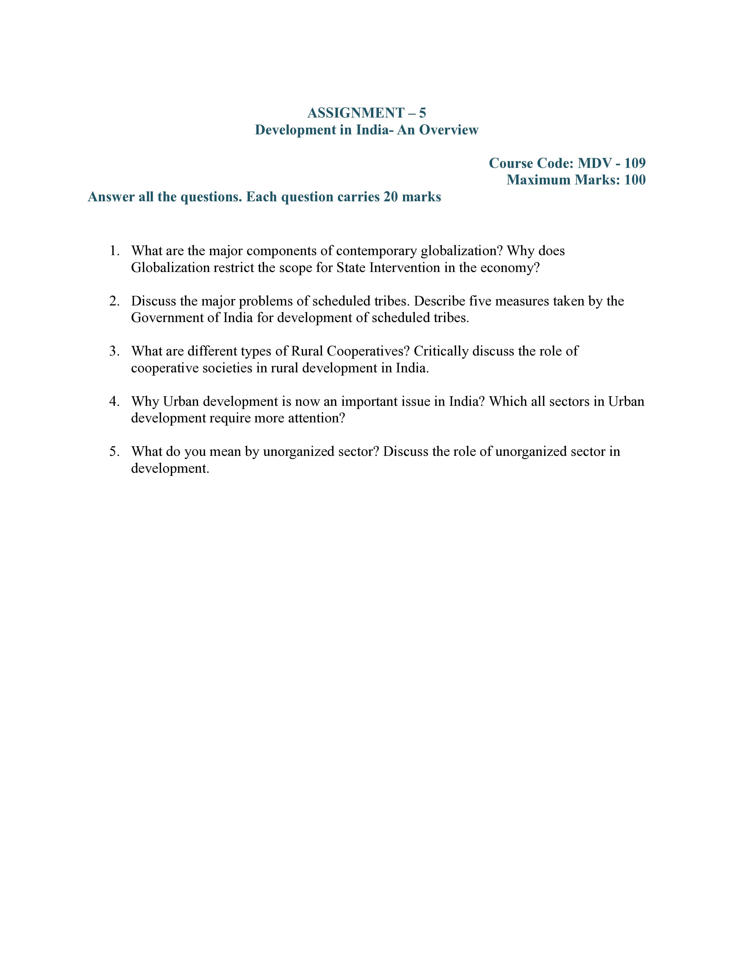 IGNOU MDV 109 Handwritten Hardcopy Assignment 2025-2026 (English Medium)