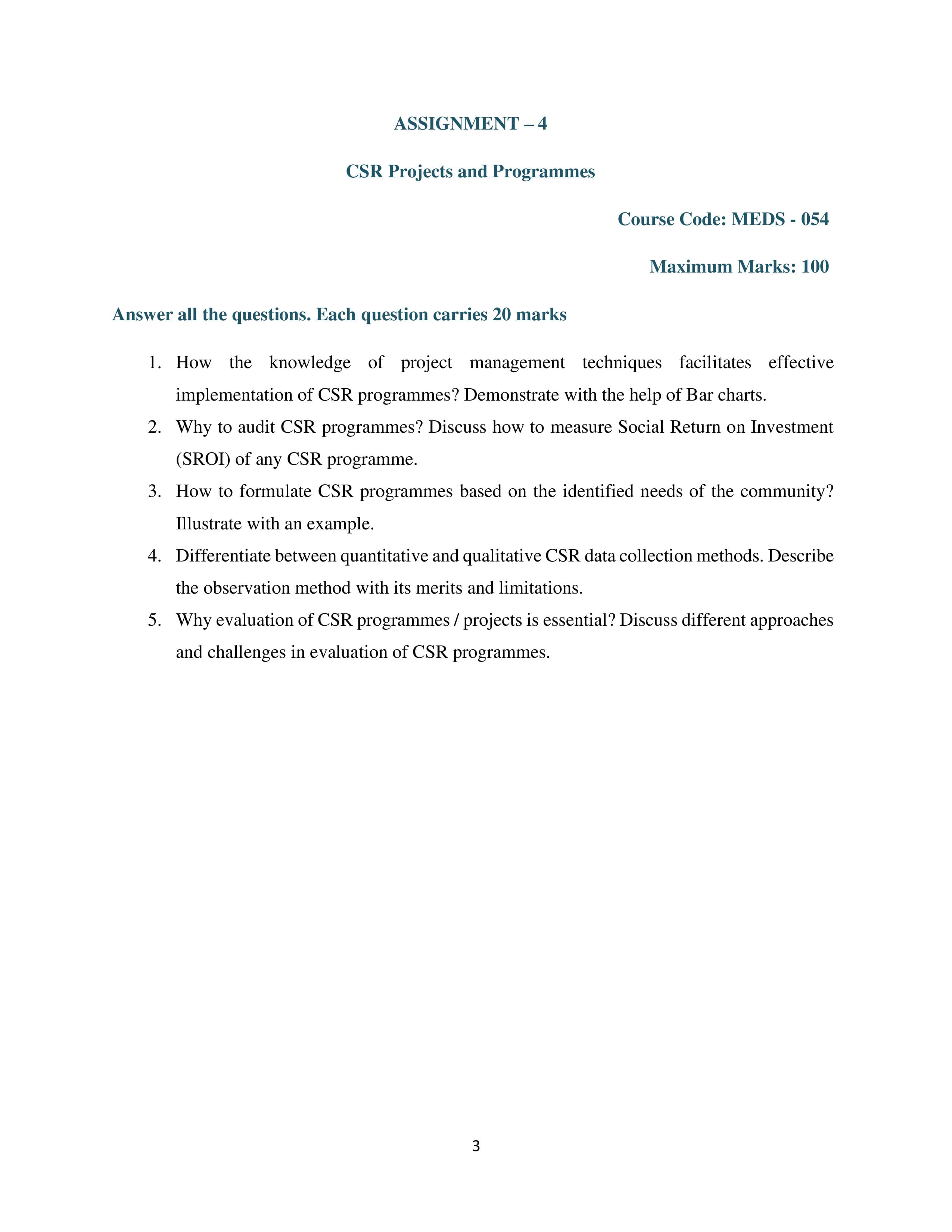 IGNOU MEDS 054 Handwritten Hardcopy Assignment 2025-2026 (English Medium)