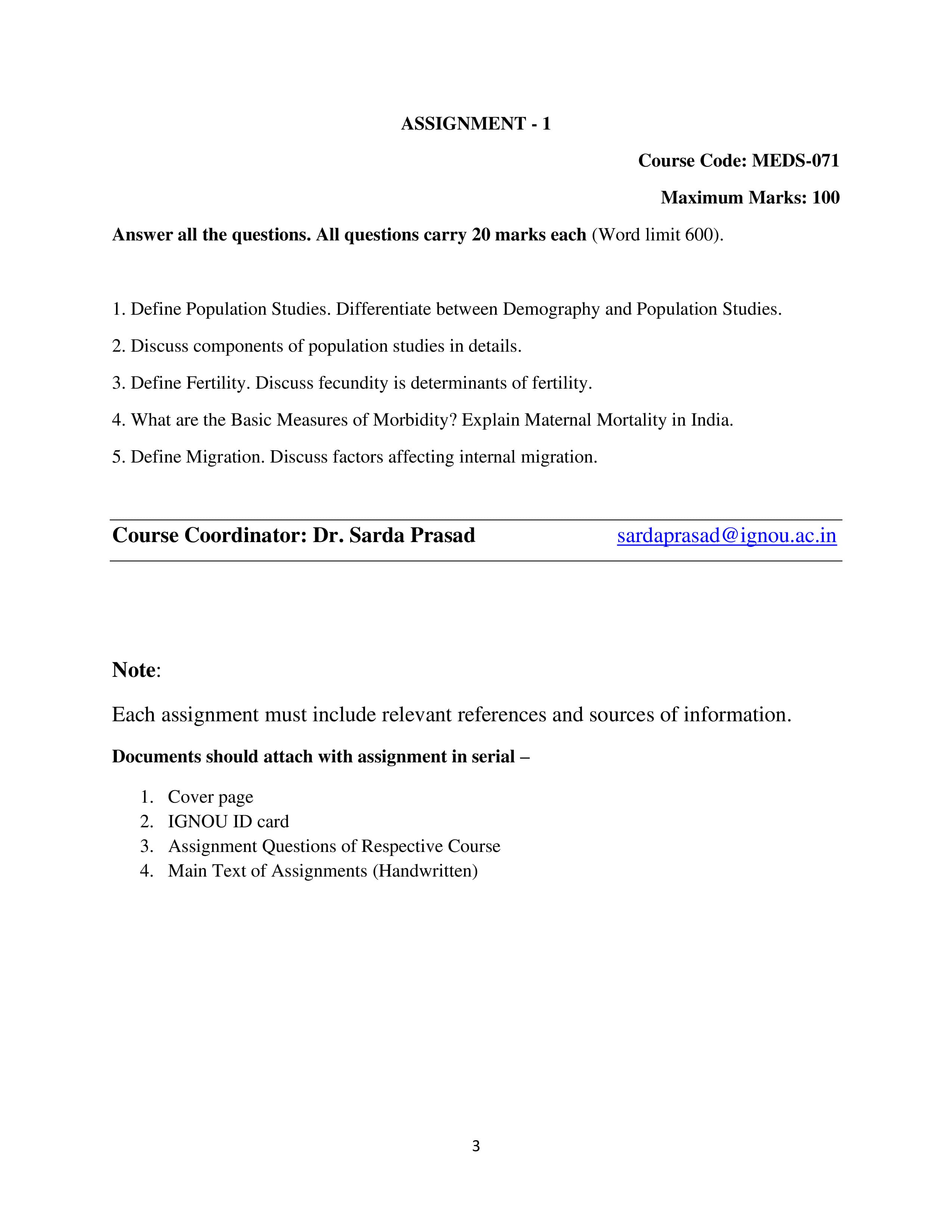 IGNOU MEDS 071 Handwritten Hardcopy Assignment 2025-25 (English Medium)