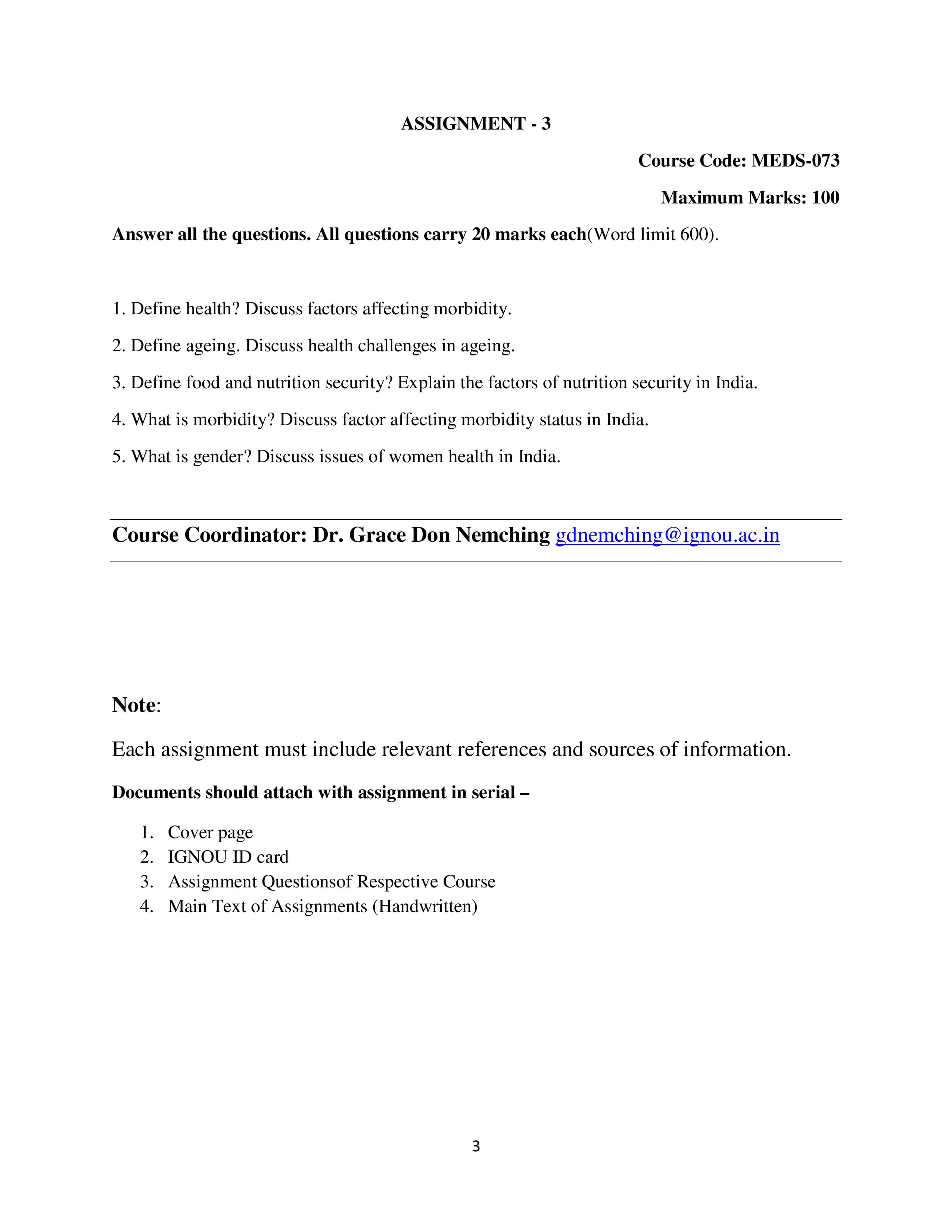 IGNOU MEDS 073 Handwritten Hardcopy Assignment 2026-26 (English Medium)