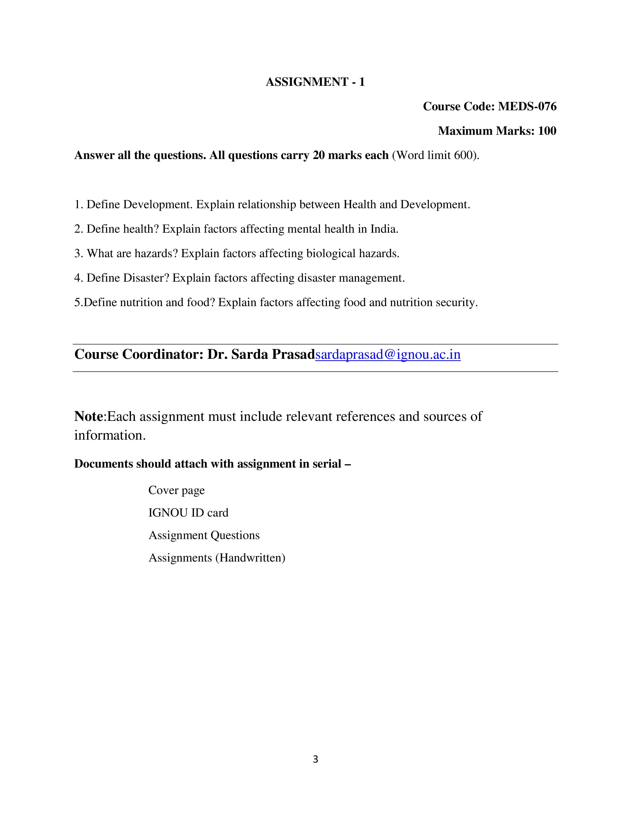 IGNOU MEDS 076 Handwritten Hardcopy Assignment 2026-26 (English Medium)