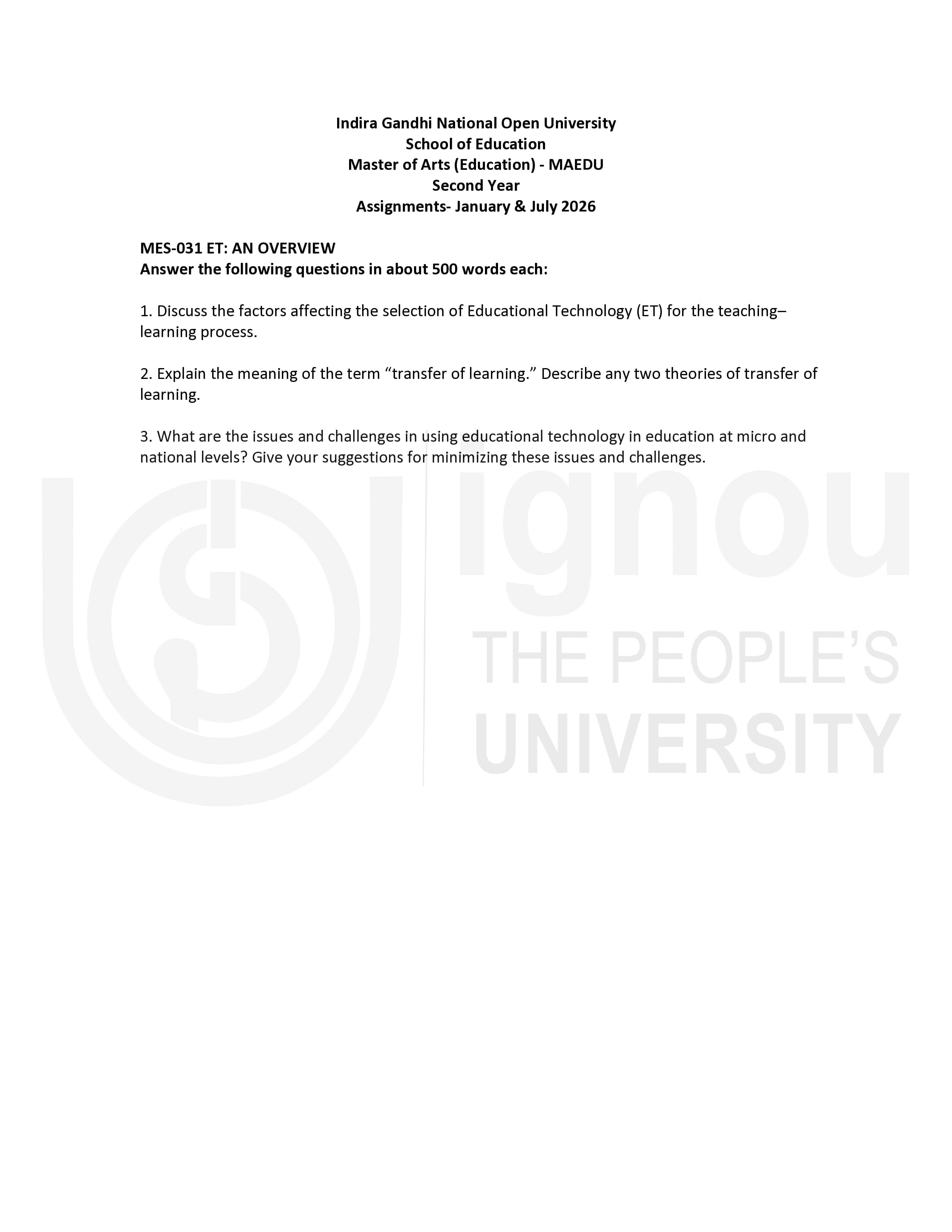 IGNOU MES 031 Handwritten Hardcopy Assignment 2026-26 (English Medium)