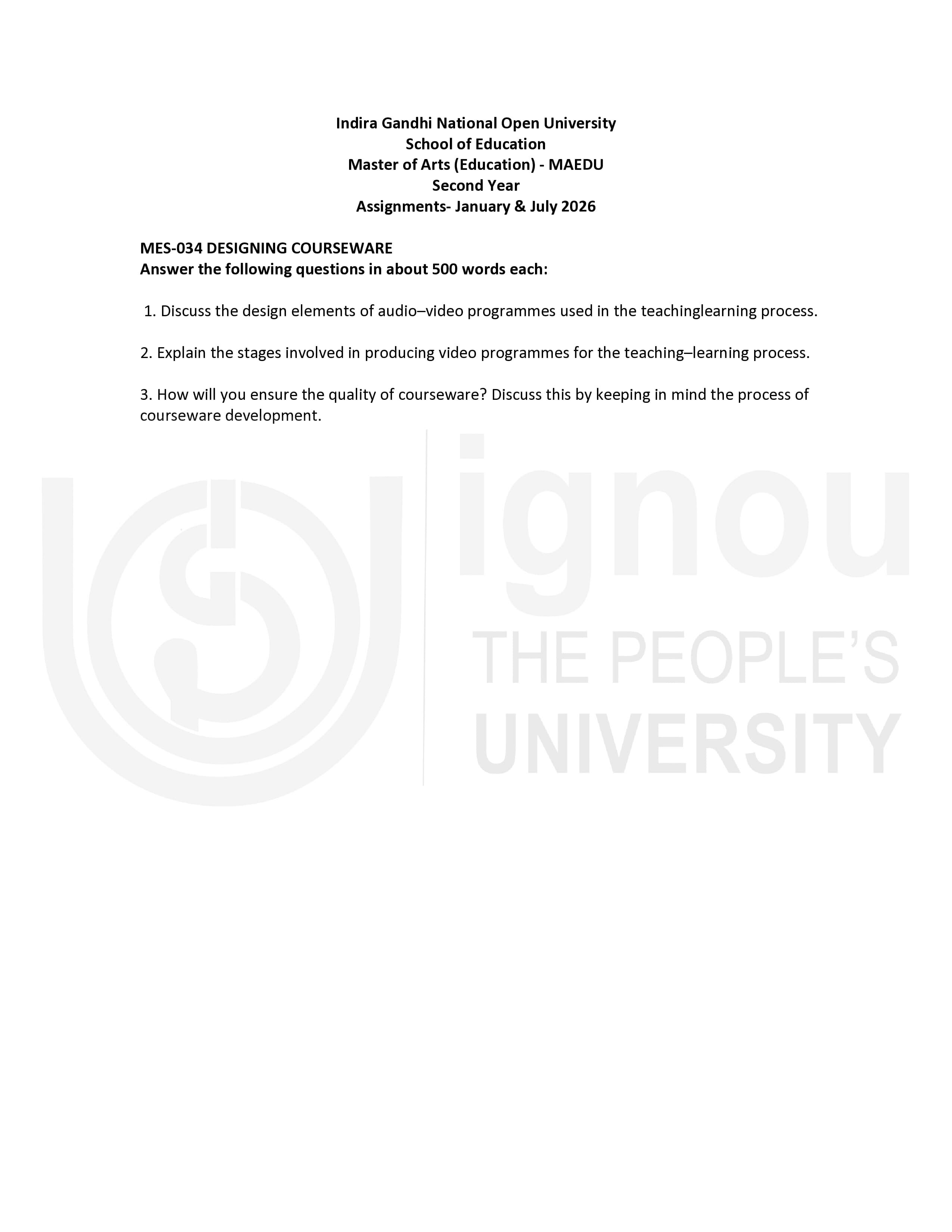 IGNOU MES 034 Handwritten Hardcopy Assignment 2026-26 (English Medium)