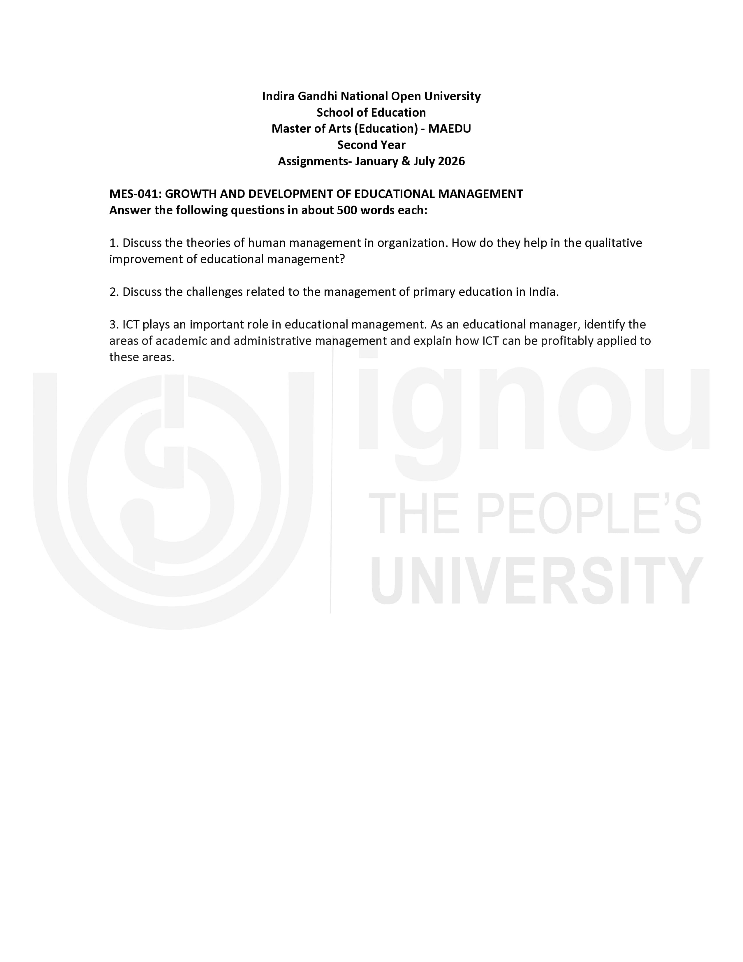 IGNOU MES 041 Handwritten Hardcopy Assignment 2026-26 (English Medium)